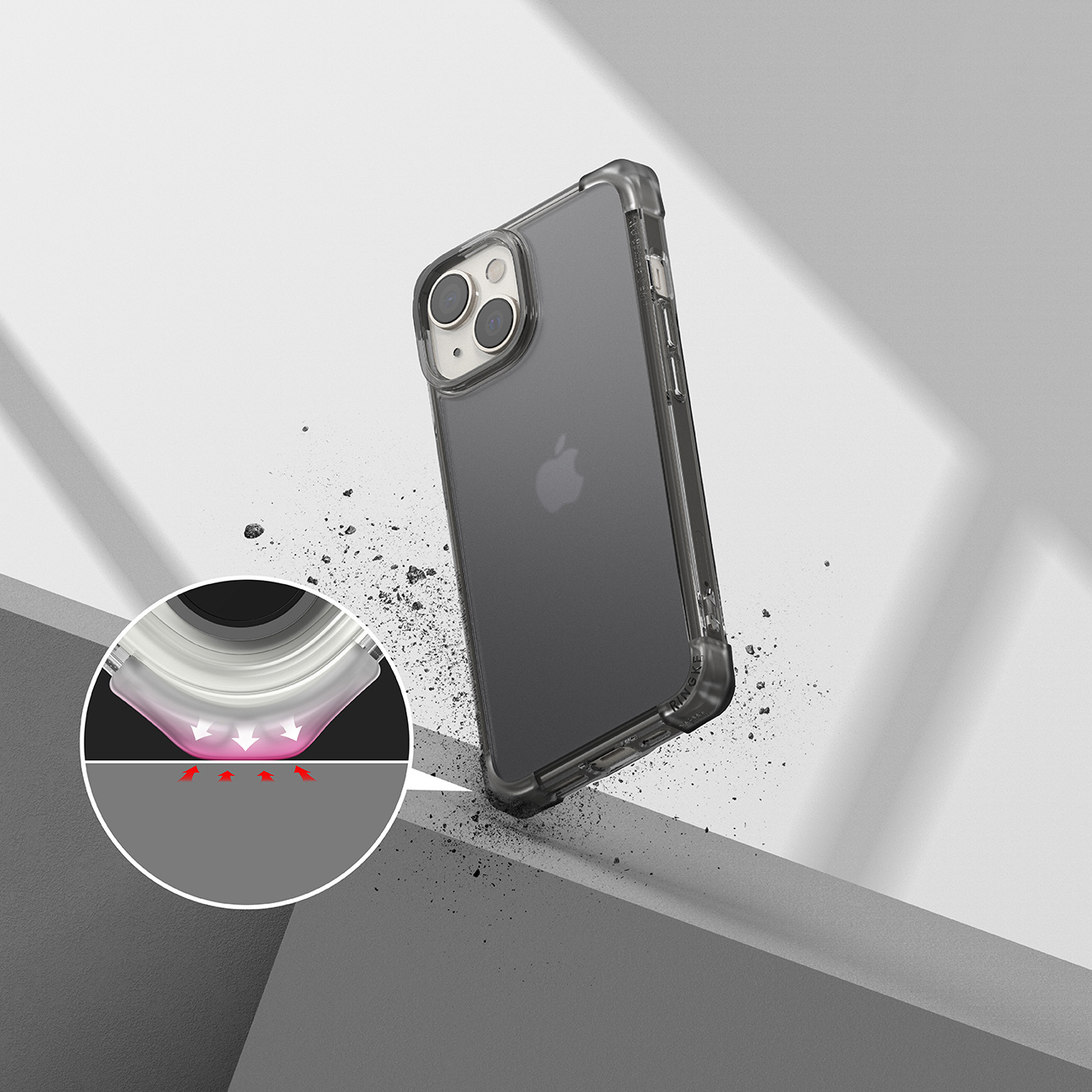 Przezroczyste etui na telefon demonstrujące odporność na uderzenia z grafiką dyspersji.