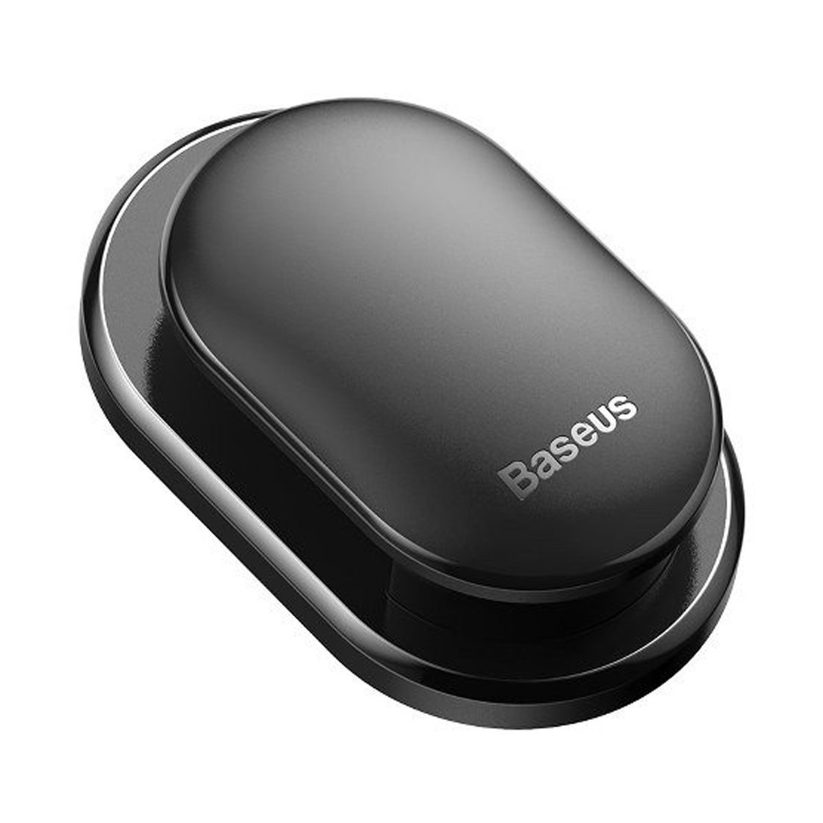 Na białym tle widoczny jest czarny magnetyczny uchwyt na telefon Baseus.