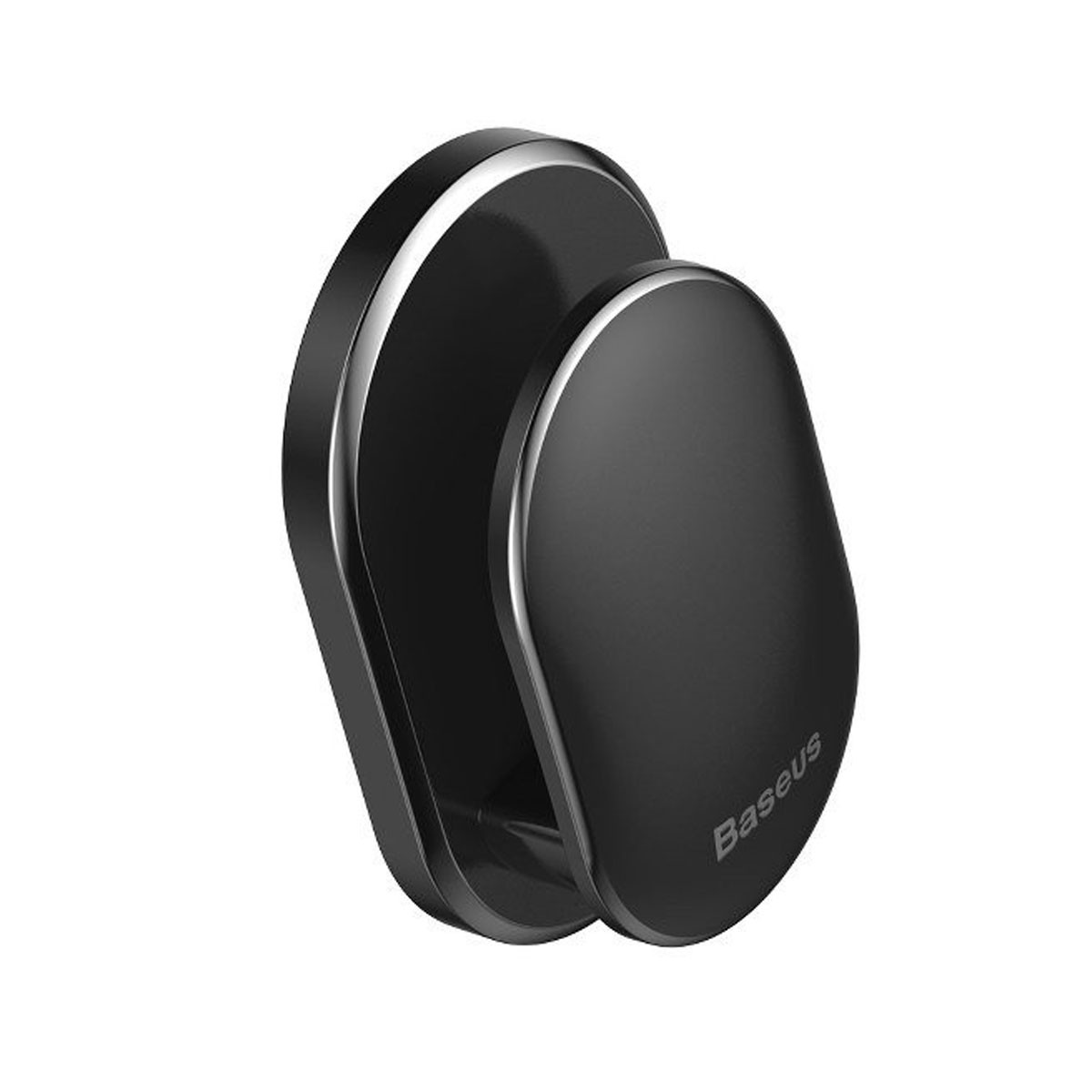 Czarny magnetyczny uchwyt na telefon Baseus, lekko pochylony, na białym tle.