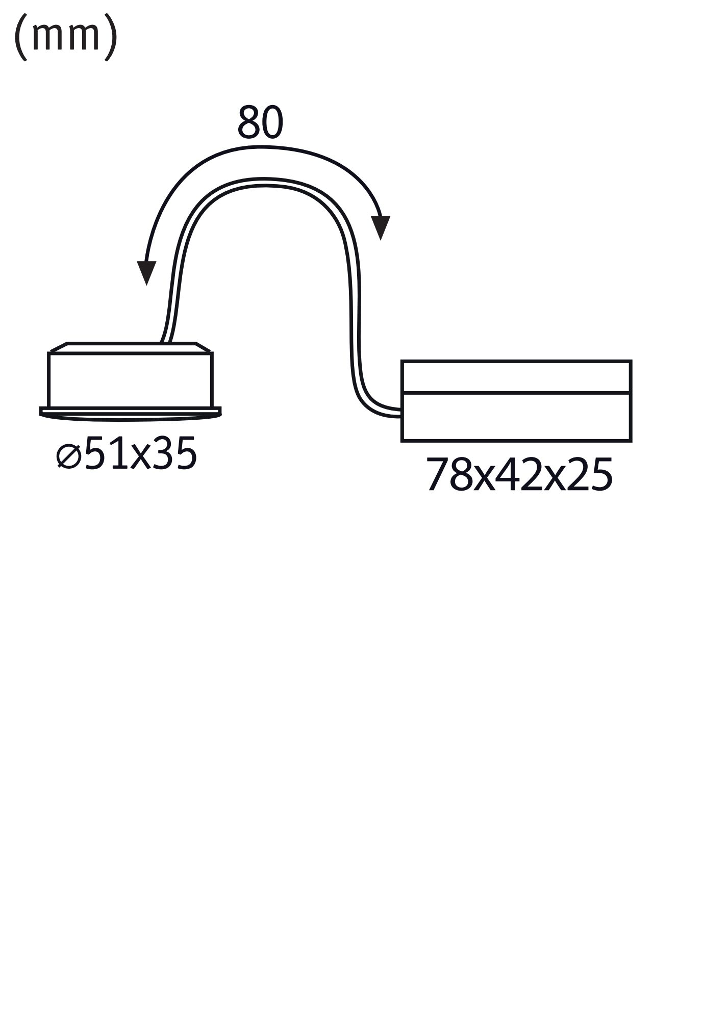 Diagramma di un elemento di illuminazione con dimensioni. L'elemento è rotondo e rettangolare.