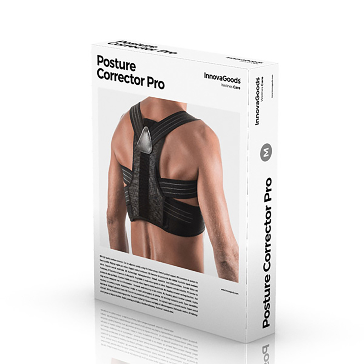 Caja blanca de Posture Corrector Pro con imagen del corrector de postura en la parte trasera.