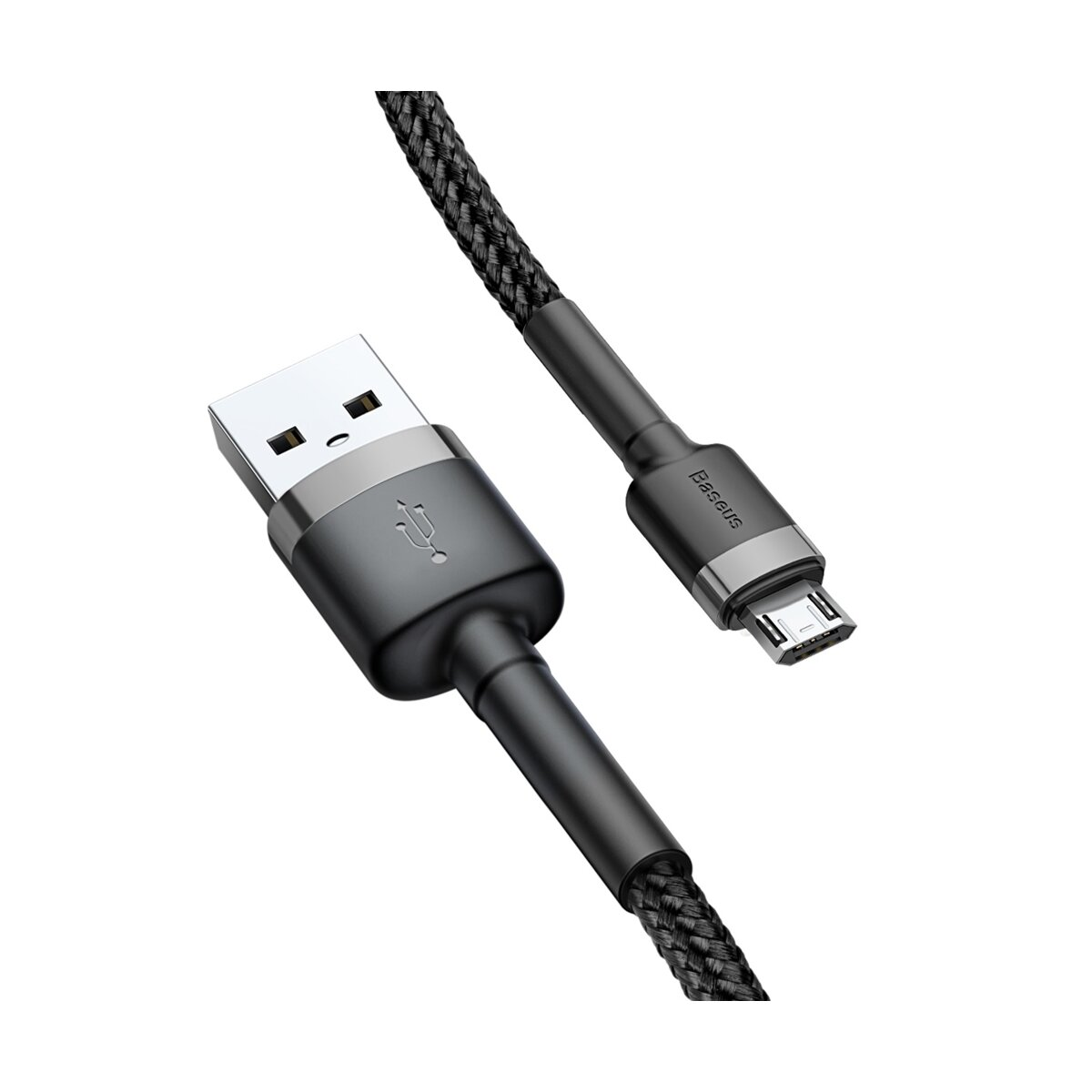 Czarny kabel USB ze złączami USB-A i micro-USB. Kabel jest czarny i pleciony.