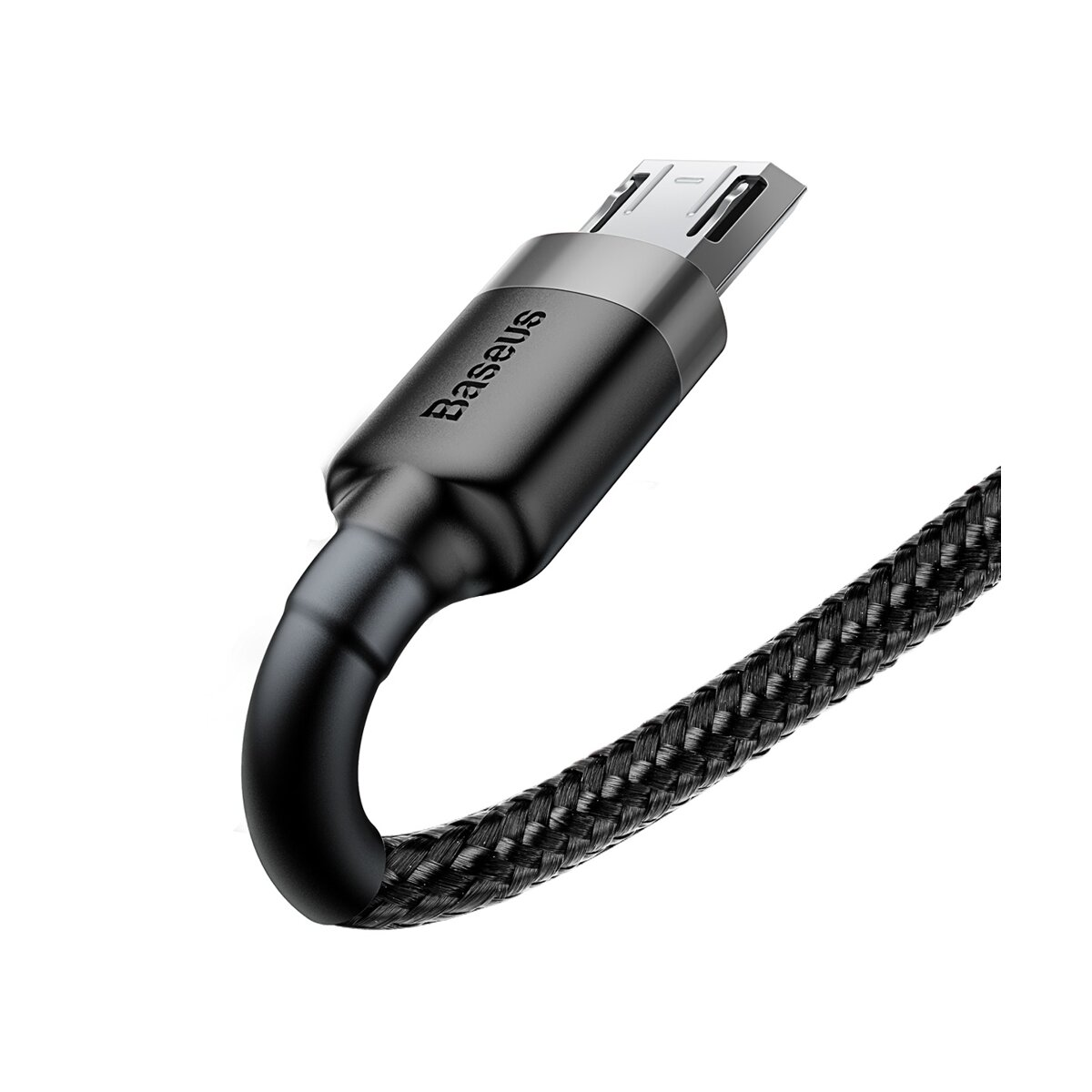 Czarny kabel USB ze złączem micro-USB. Kabel jest czarny i pleciony, a złącze jest czarne.