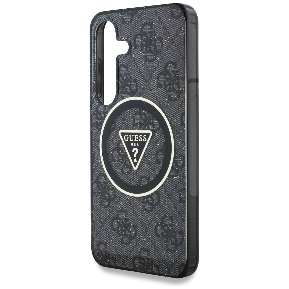 Custodia per telefono con logo Guess. Retro nero e grigio. Lato nero.