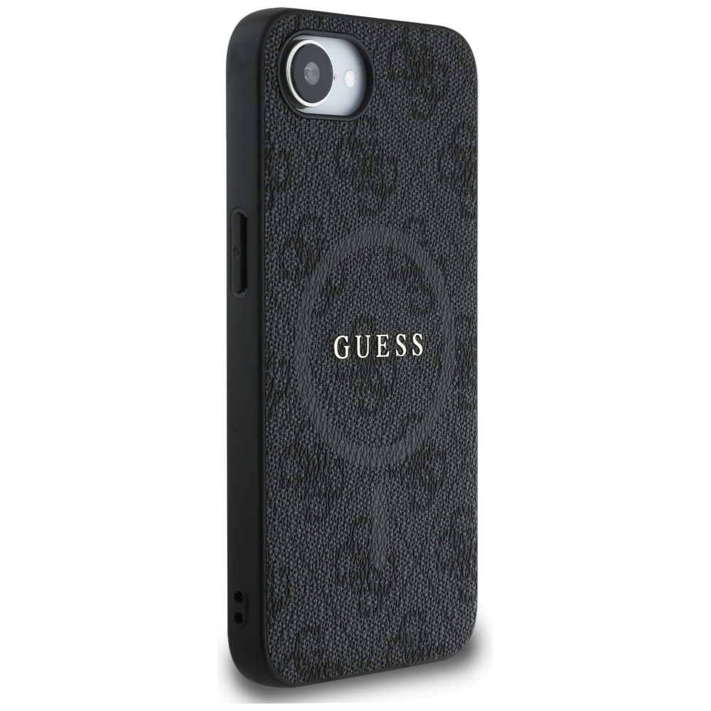 Custodia per telefono nera con logo Guess e fotocamera.