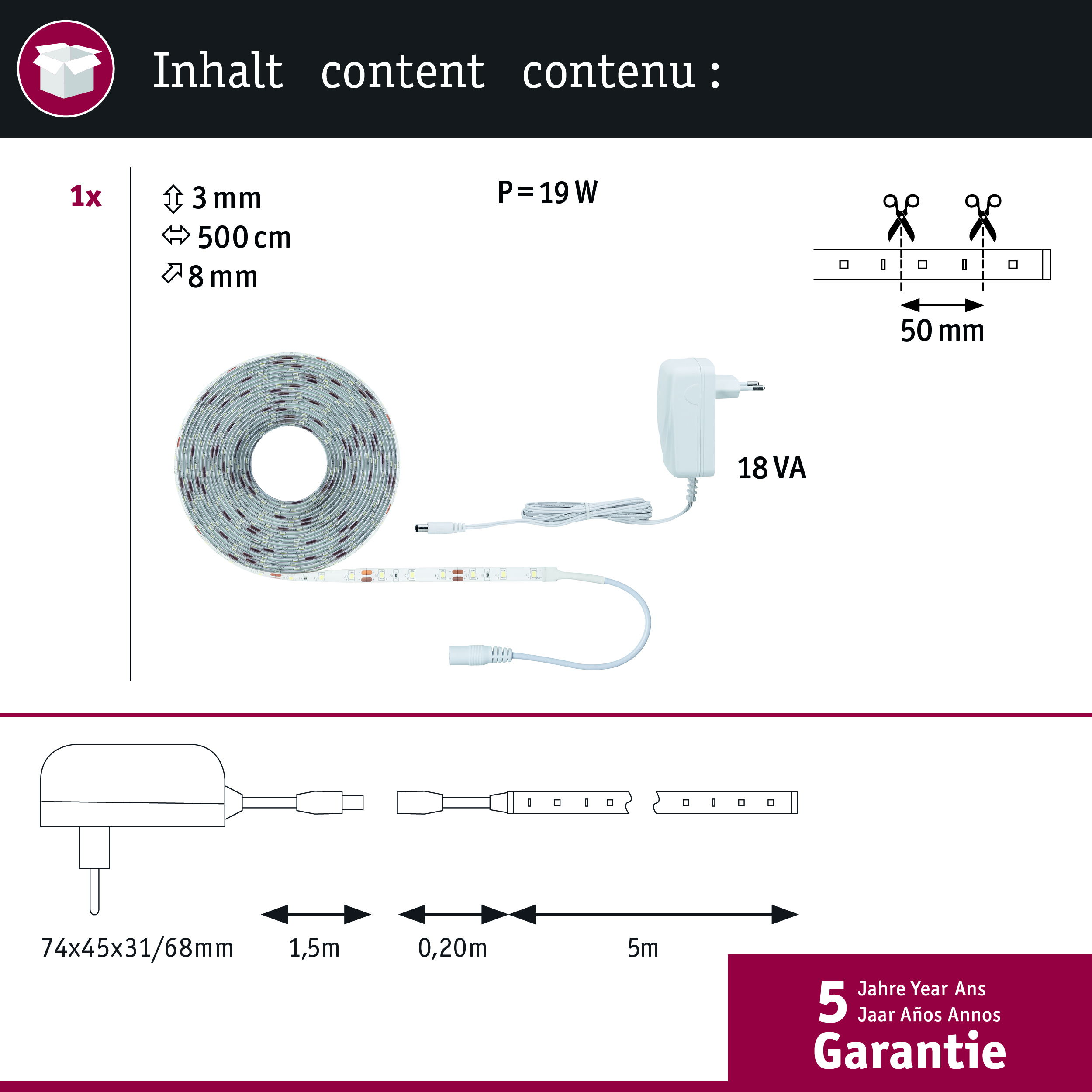 Obraz wyświetla informacje o produkcie, w tym wymiary i szczegóły komponentów.