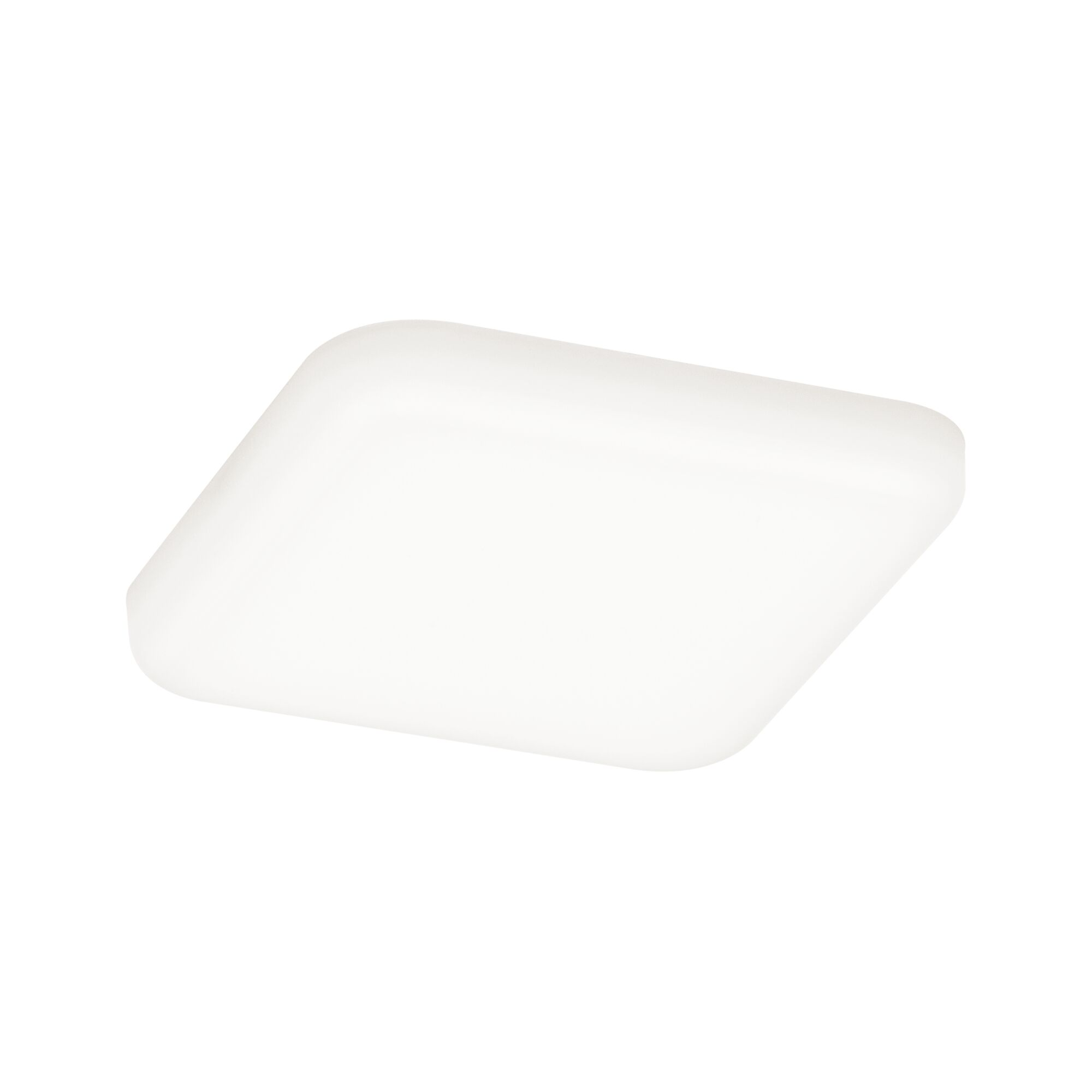 Una plafoniera a LED quadrata bianca su sfondo bianco.
