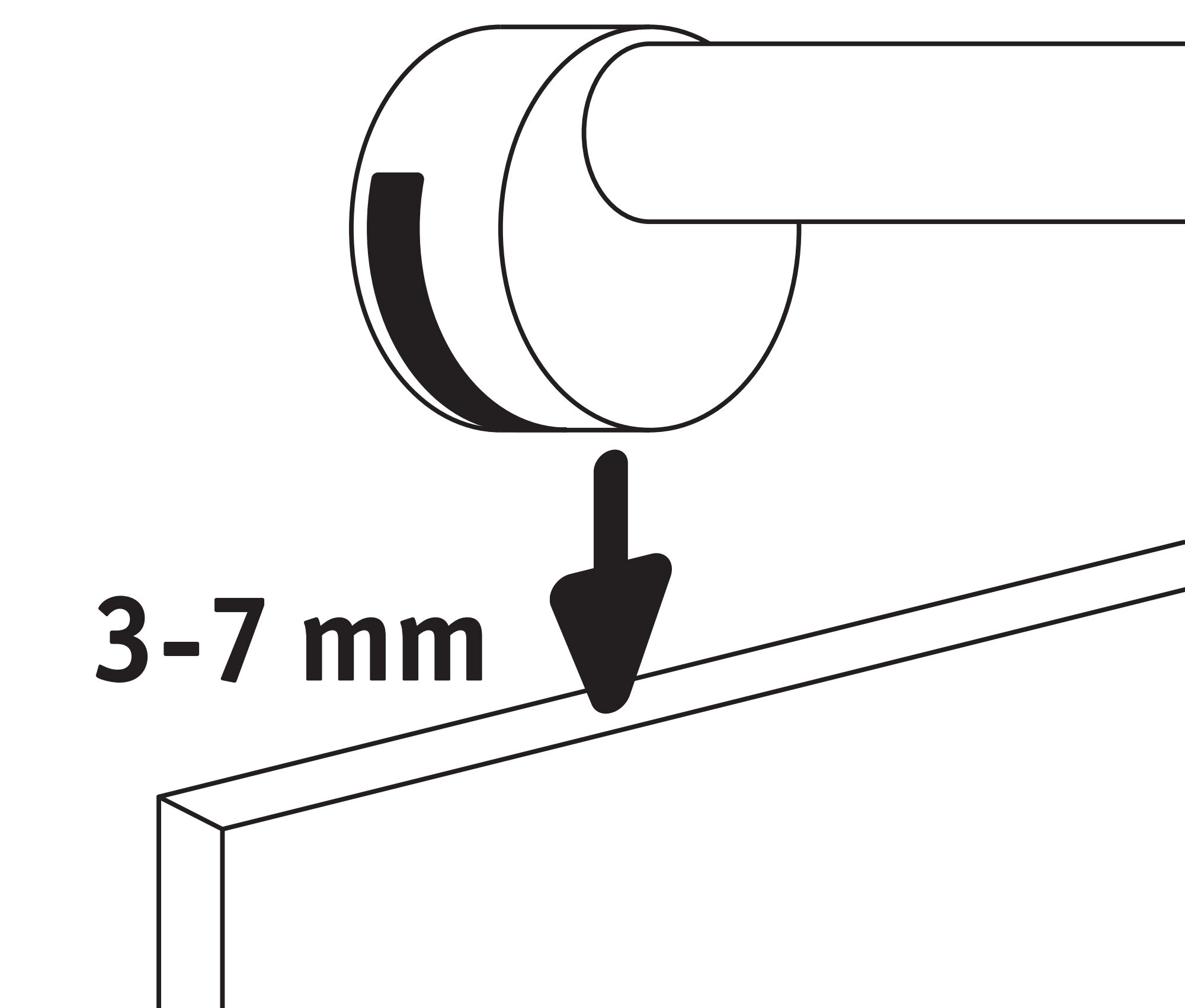 Diagramm, das zeigt, wie die Vorrichtung mit einem Spalt von 3-7 mm installiert werden soll.