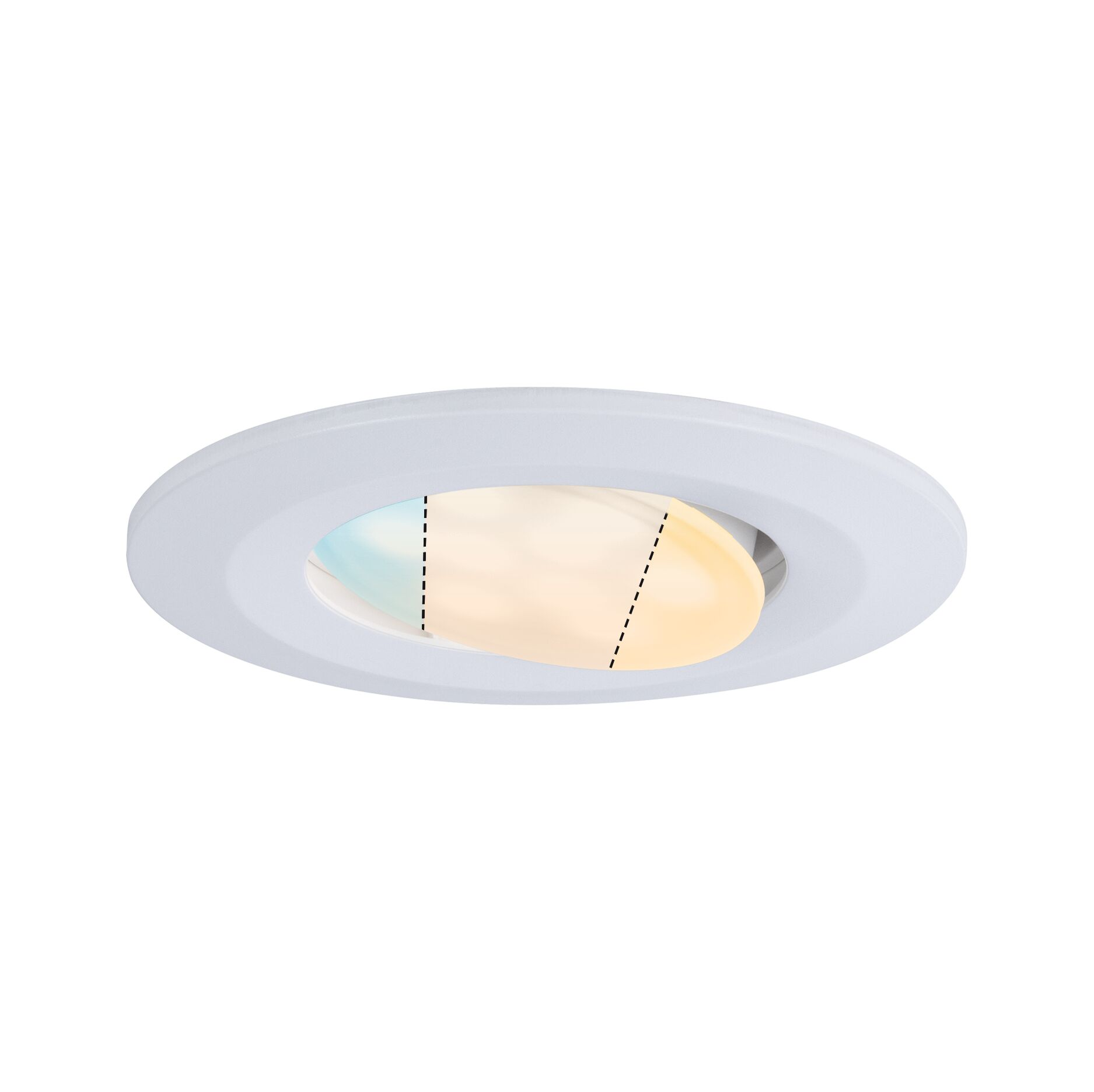 Una luce da incasso a soffitto bianca con temperatura di colore regolabile.