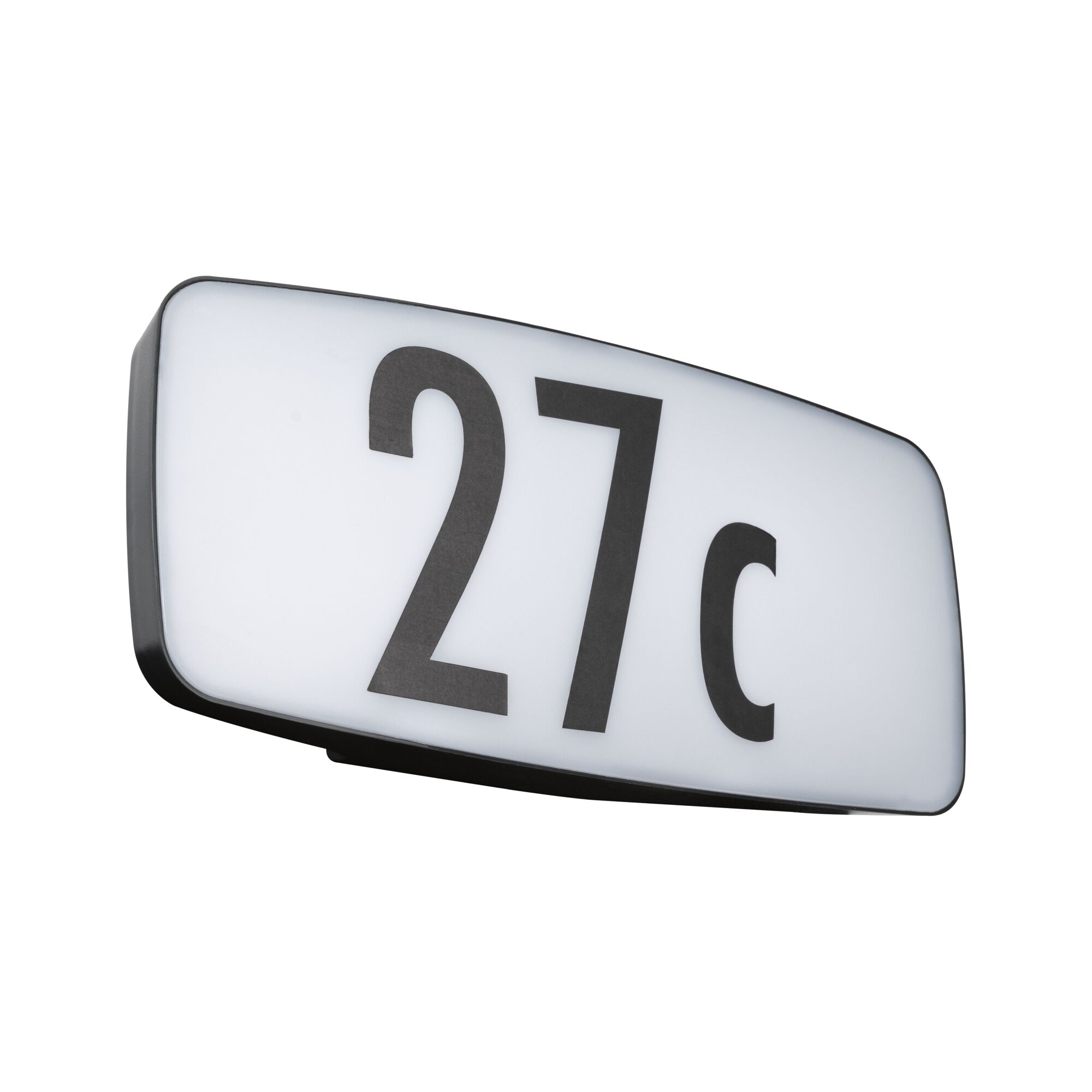 Ein weißes Schild mit schwarzem Rand zeigt die Nummer 27c vor einem weißen Hintergrund.