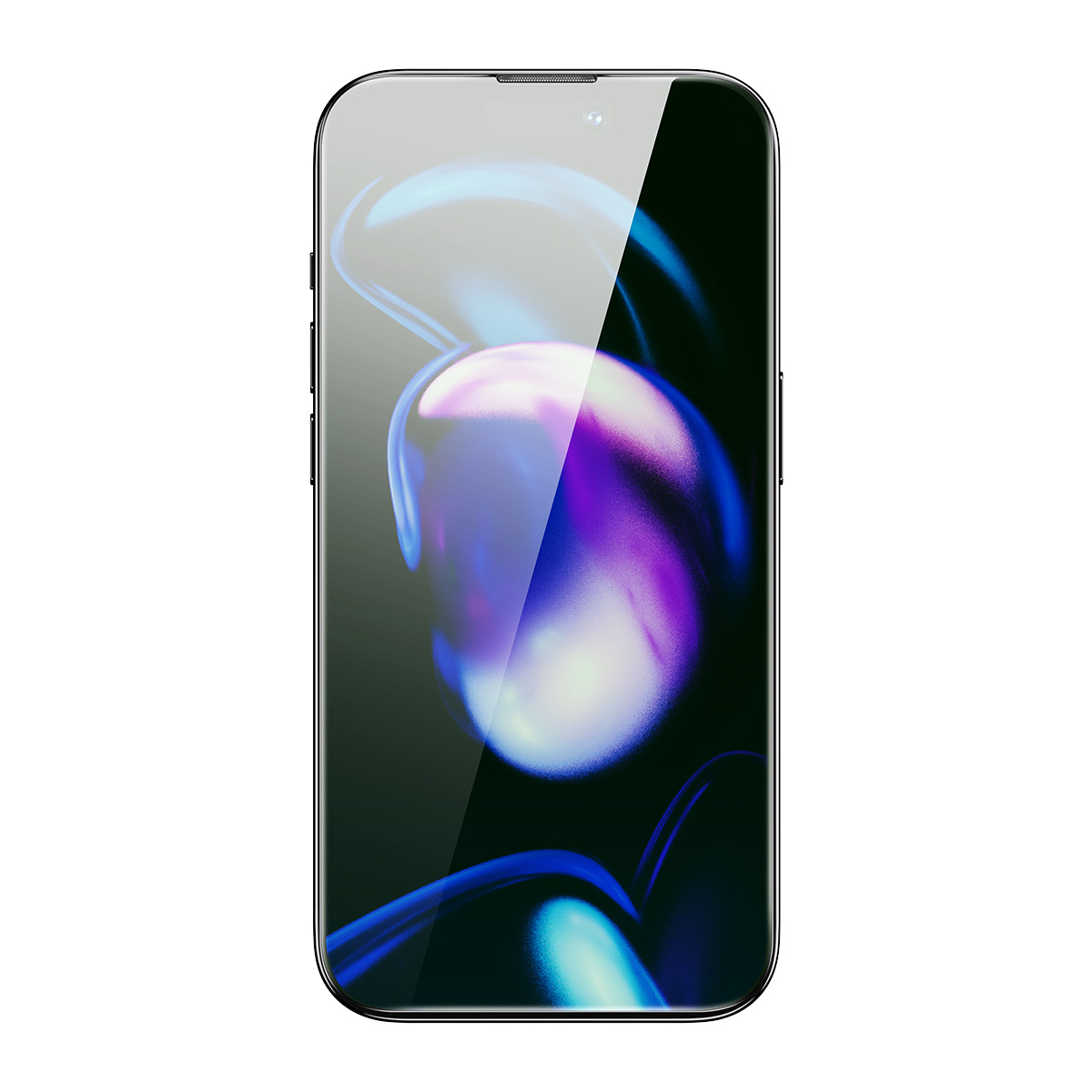 Smartfon z żywym, abstrakcyjnym wzorem na ekranie. Ciemny motyw.