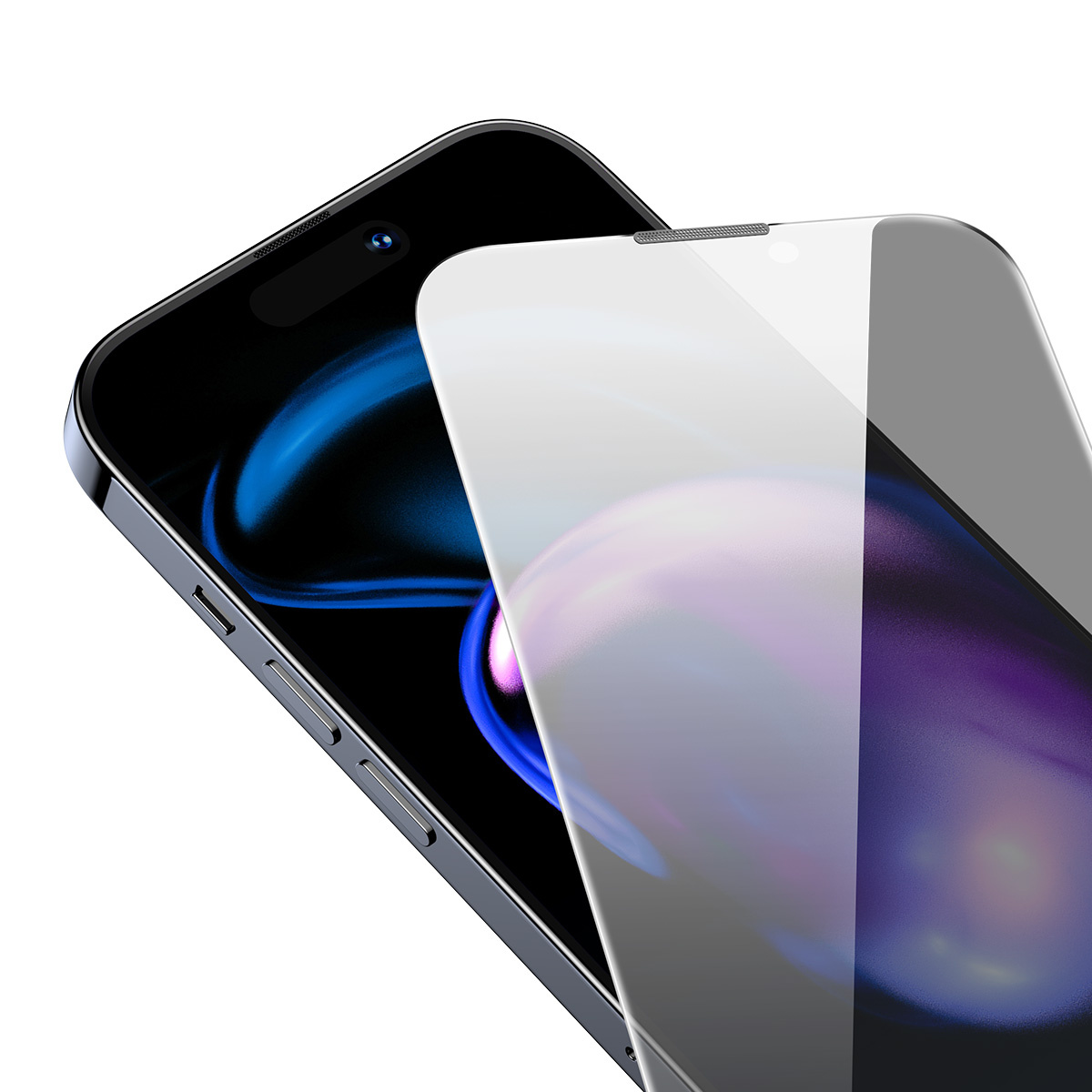 Smartfon z nakładaną folią ochronną na ekran, prezentujący wyświetlacz urządzenia i elegancki wygląd.