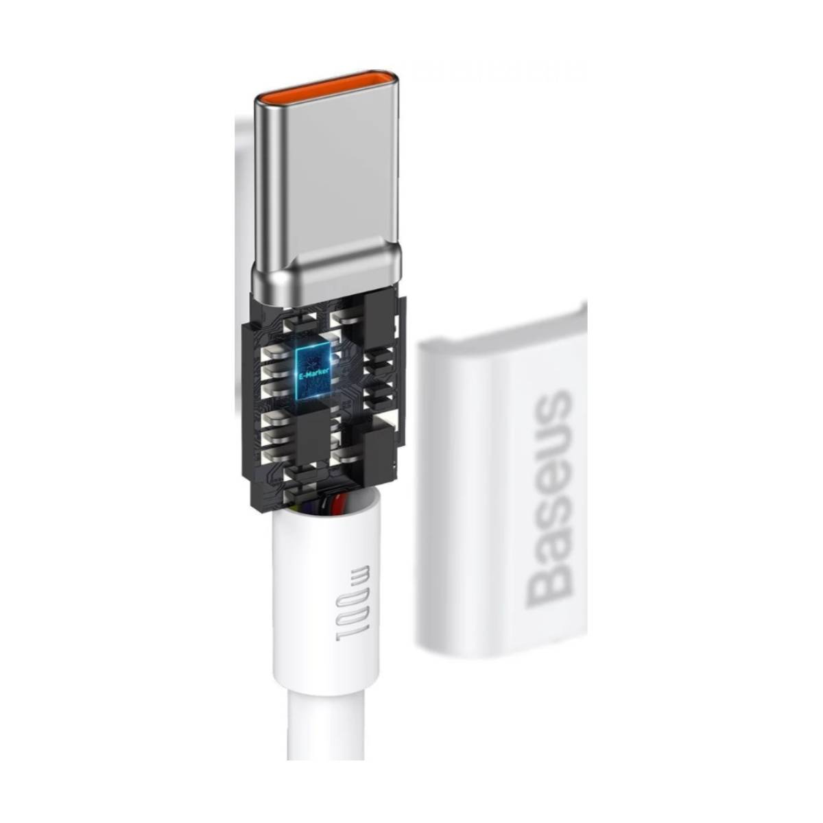 Przekrój złącza USB-C Baseus pokazujący wewnętrzne obwody i komponenty.