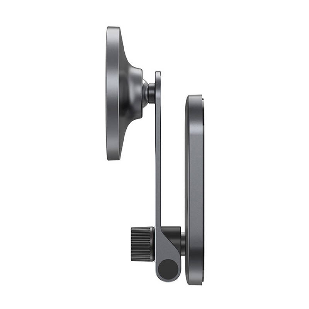 Widok z boku szarego magnetycznego uchwytu samochodowego Baseus na białym tle.