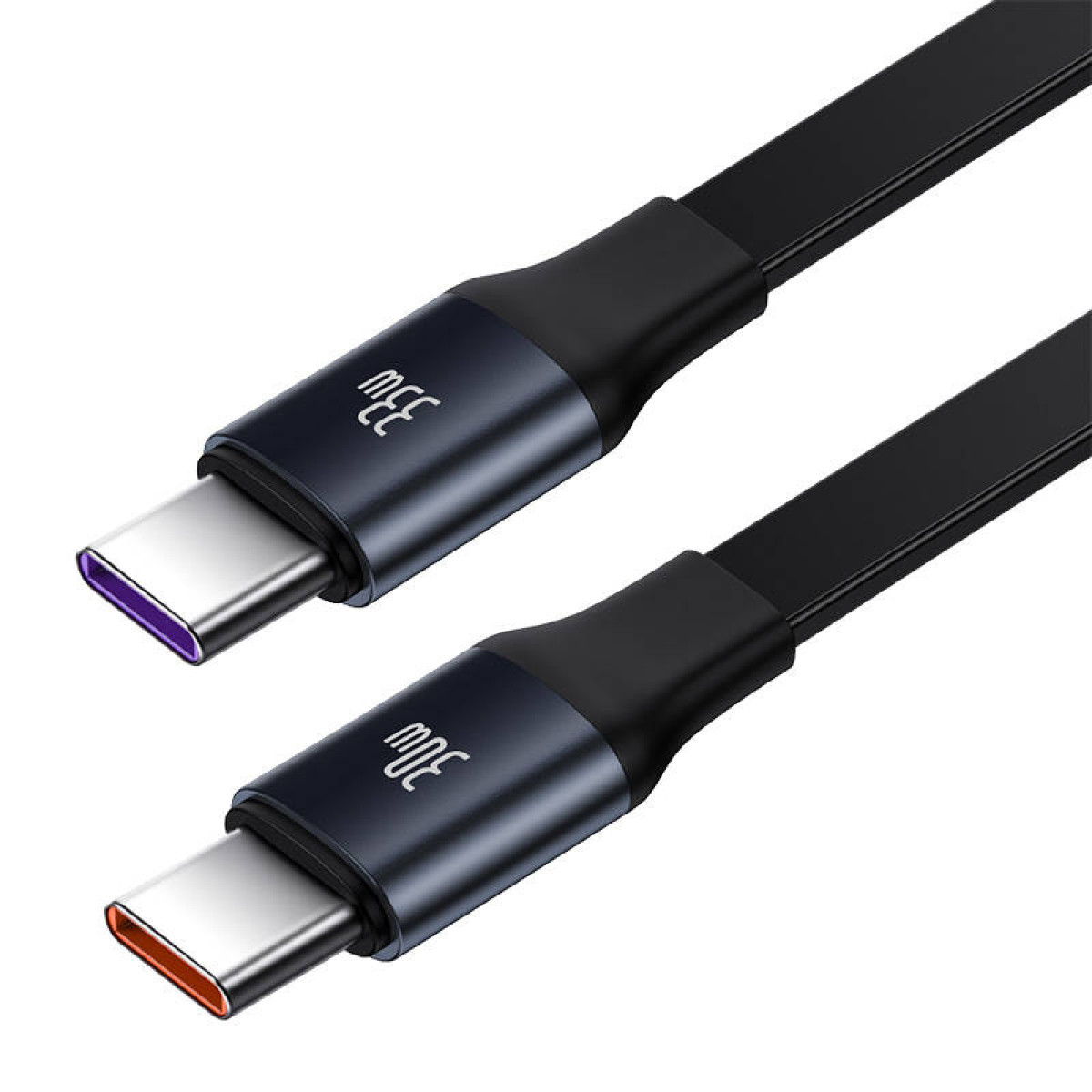 Dwa kable Type-C. Jeden z fioletowym złączem, drugi z pomarańczowym.