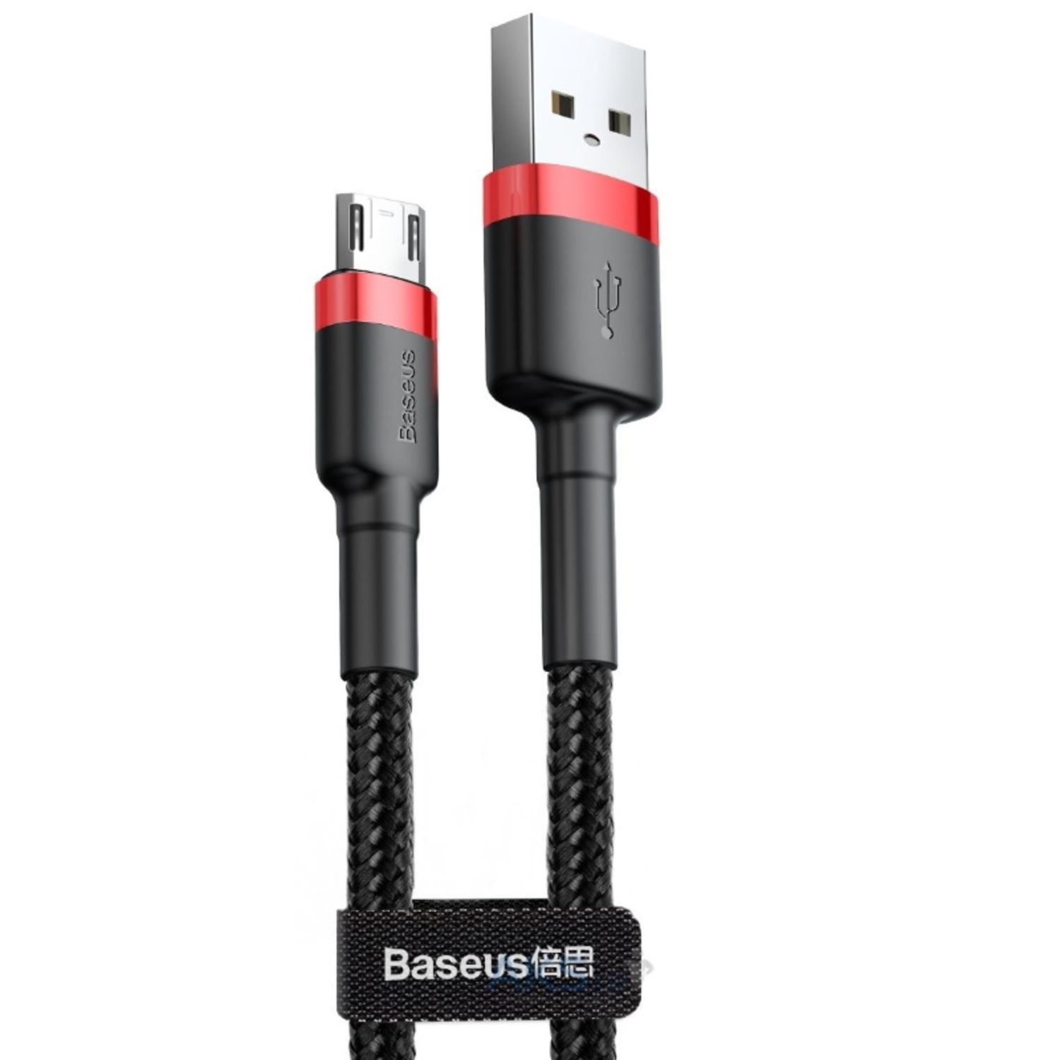 Czarny kabel USB z czerwonymi akcentami i plecionym przewodem zabezpieczonym markowym paskiem.