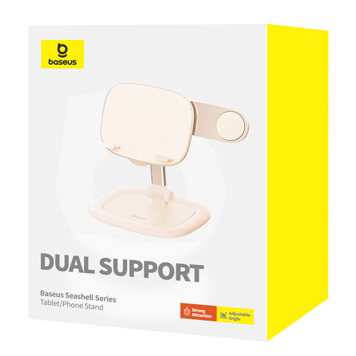 Beżowy regulowany stojak na telefon/tablet w pudełku. Seria Dual Support Baseus Seashell.