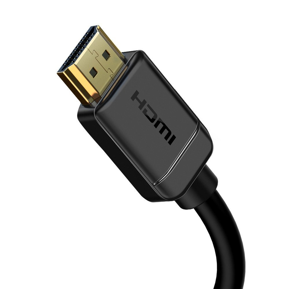 Wyświetlane jest czarne złącze HDMI ze złotymi pinami.