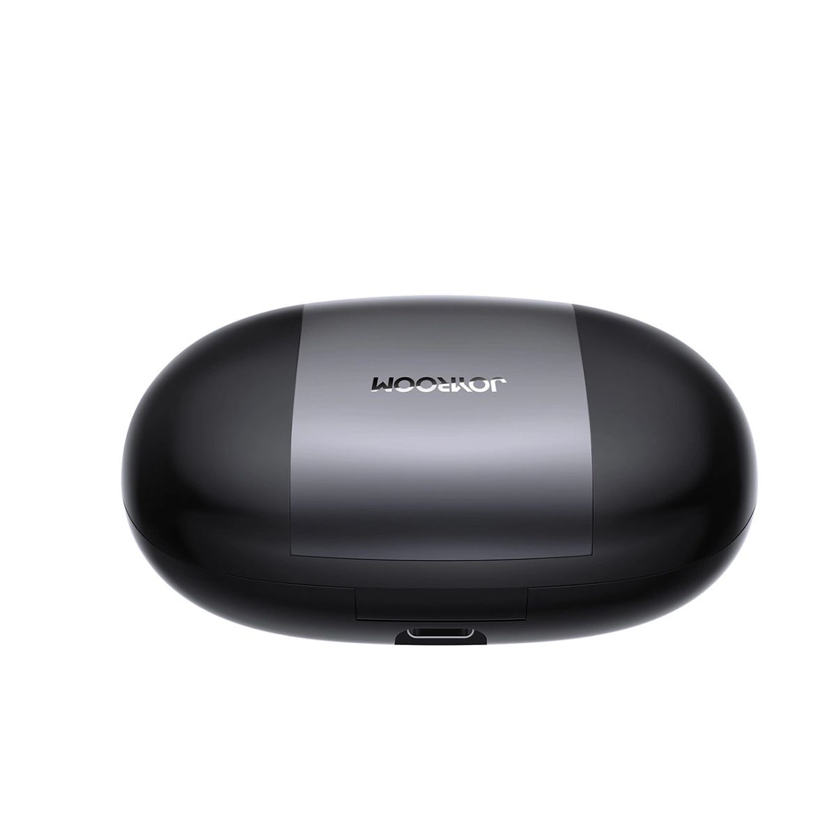 Eleganckie, czarne etui na słuchawki Joyroom z szarym akcentem, wyśrodkowane na białym tle, prezentujące minimalizm.