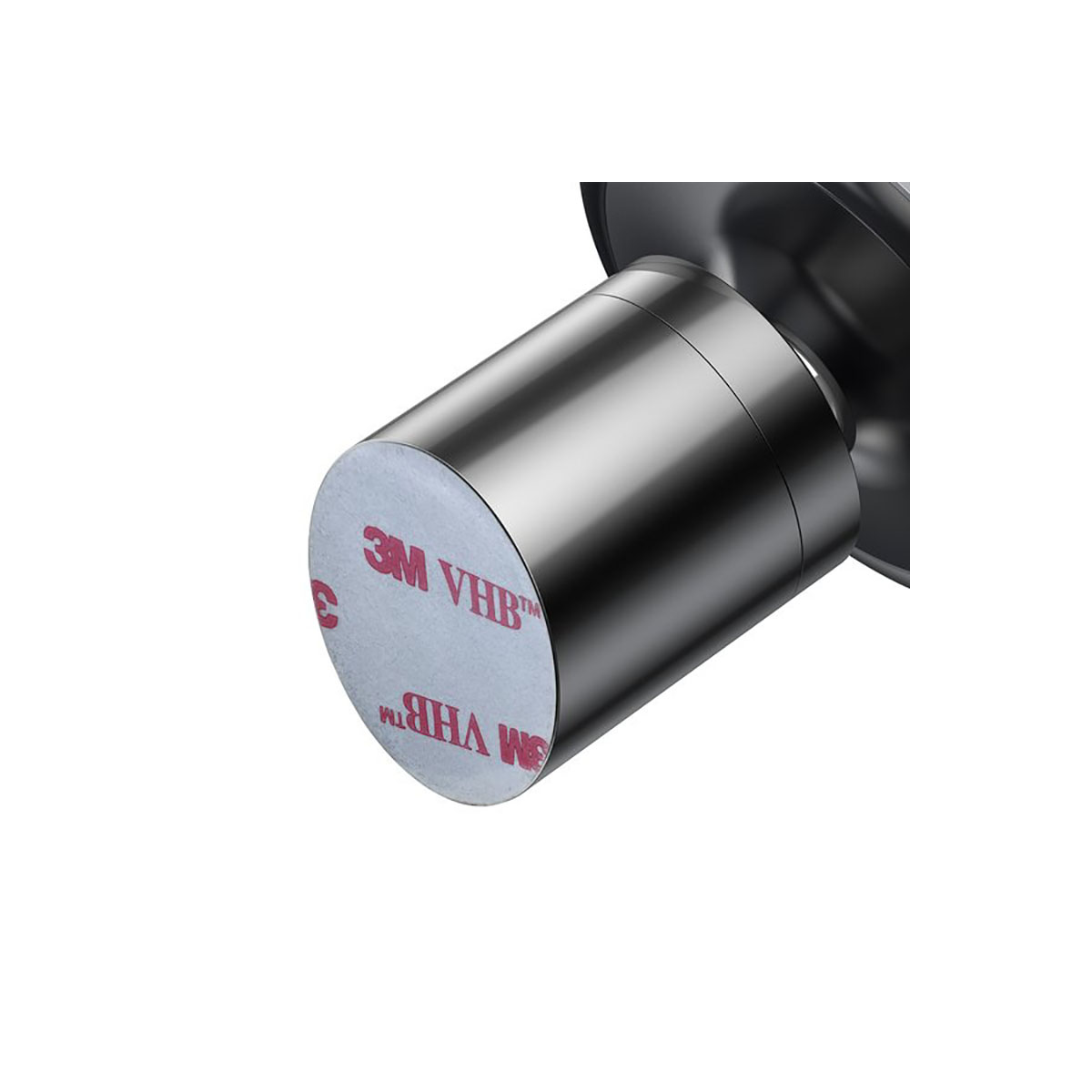 Srebrny cylinder z taśmą 3M VHB na białym tle, zbliżenie i pod kątem.