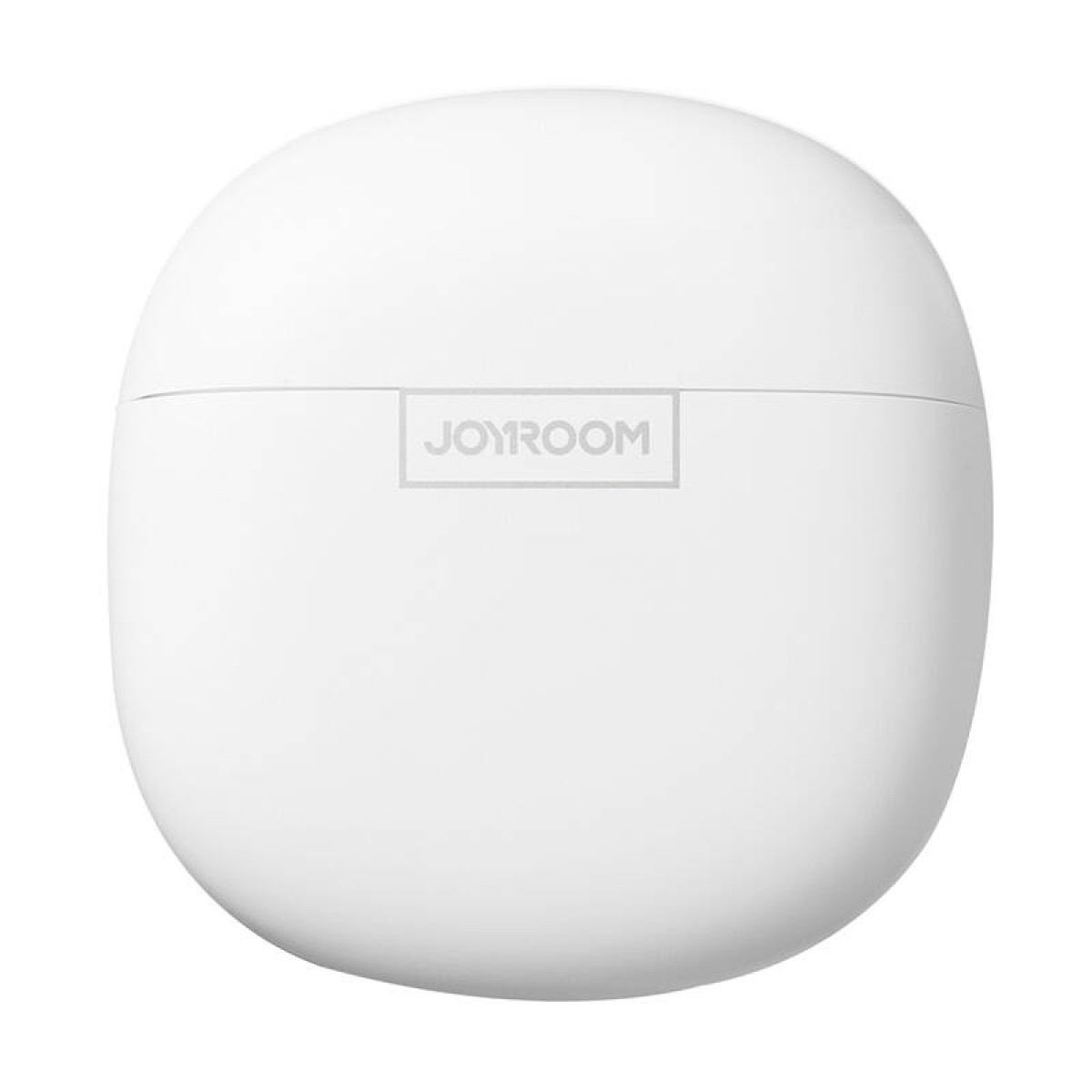 Okrągłe, białe etui ładujące JOYROOM do bezprzewodowych słuchawek, o minimalistycznym wyglądzie.