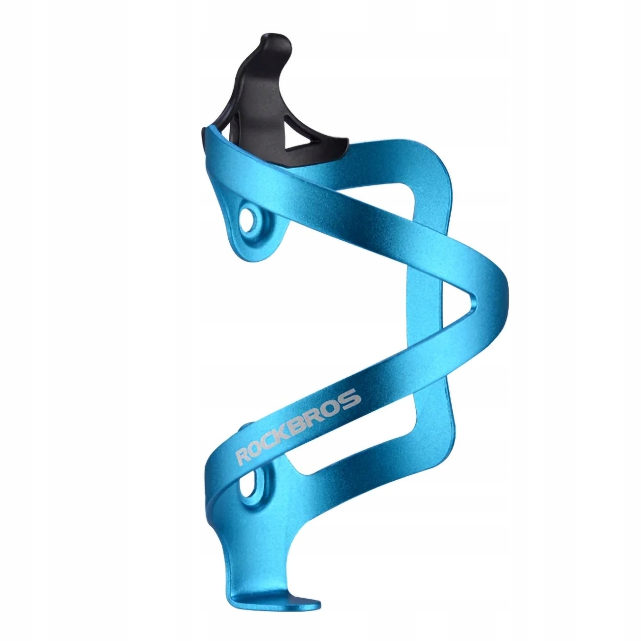 Niebieski koszyk na bidon ROCKBROS ma czarny uchwyt i skręcony design na białym tle.