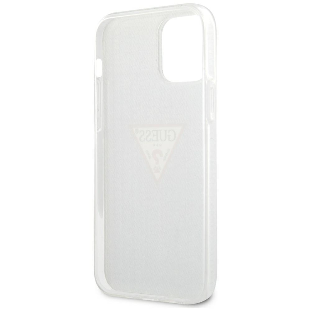 Przezroczyste etui na telefon Guess z logo, odizolowane na białym tle.