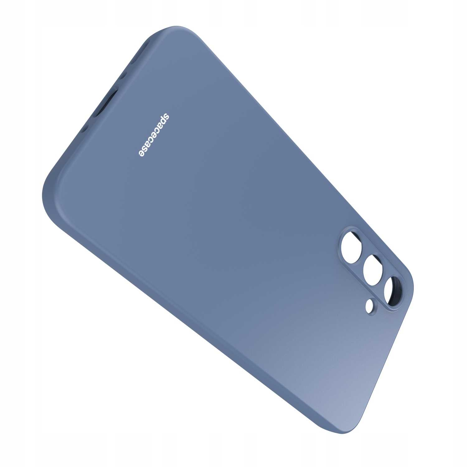 Niebieskie etui na telefon Spacecase jest wyświetlane pod kątem.