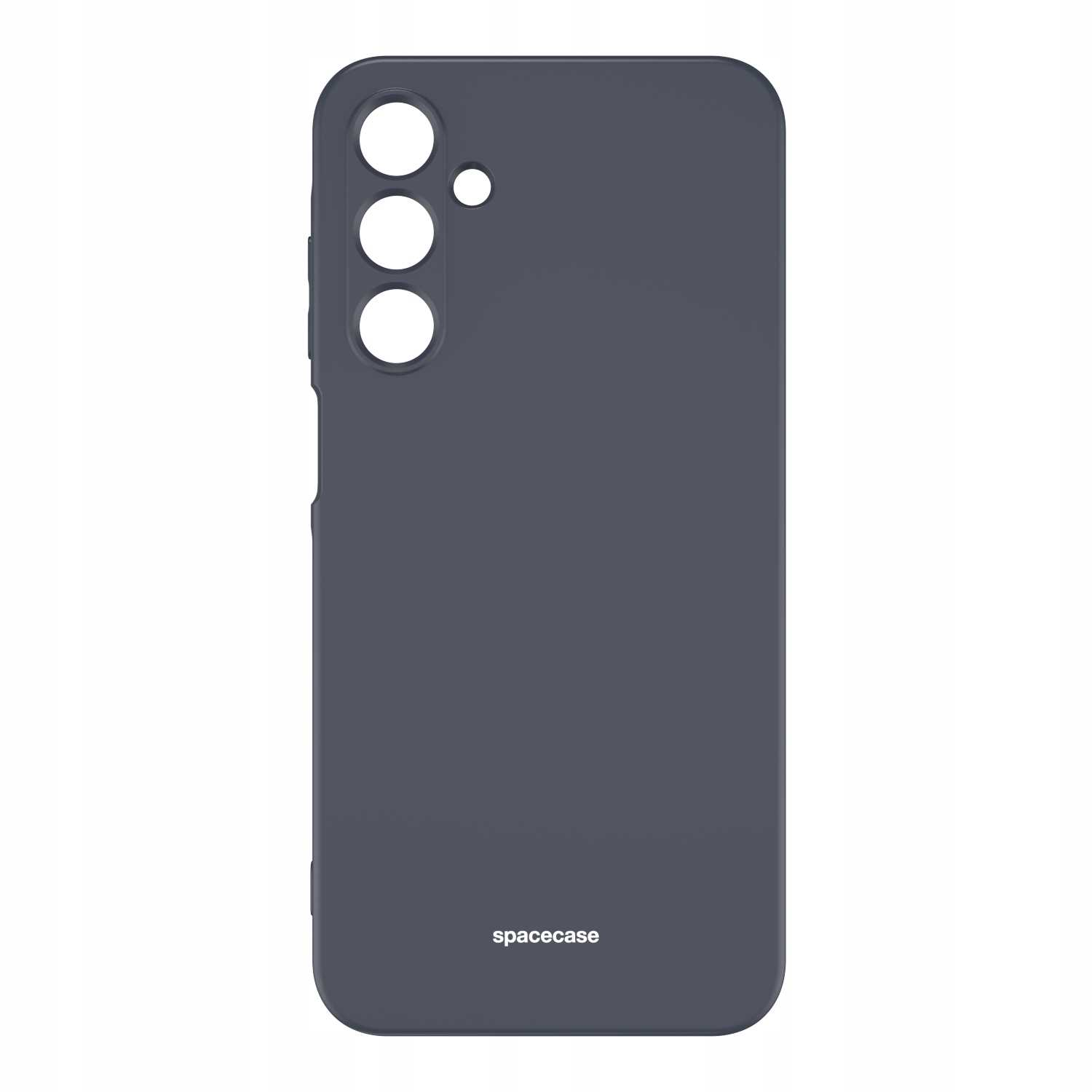 Ciemnoszare etui na telefon z wycięciami na obiektyw aparatu jest prezentowane na białym tle.