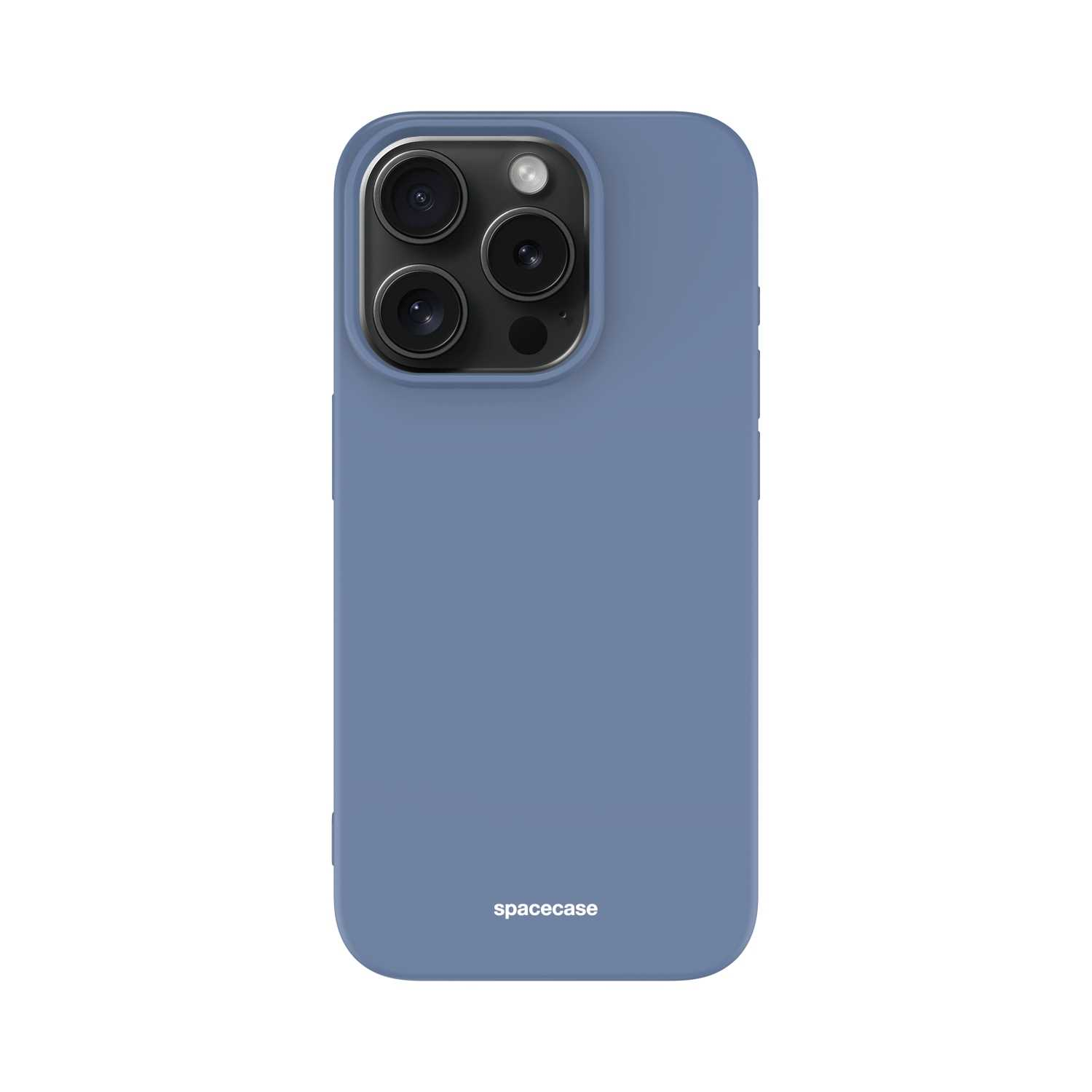Niebieskie etui na telefon Spacecase jest wyświetlane na białym tle.