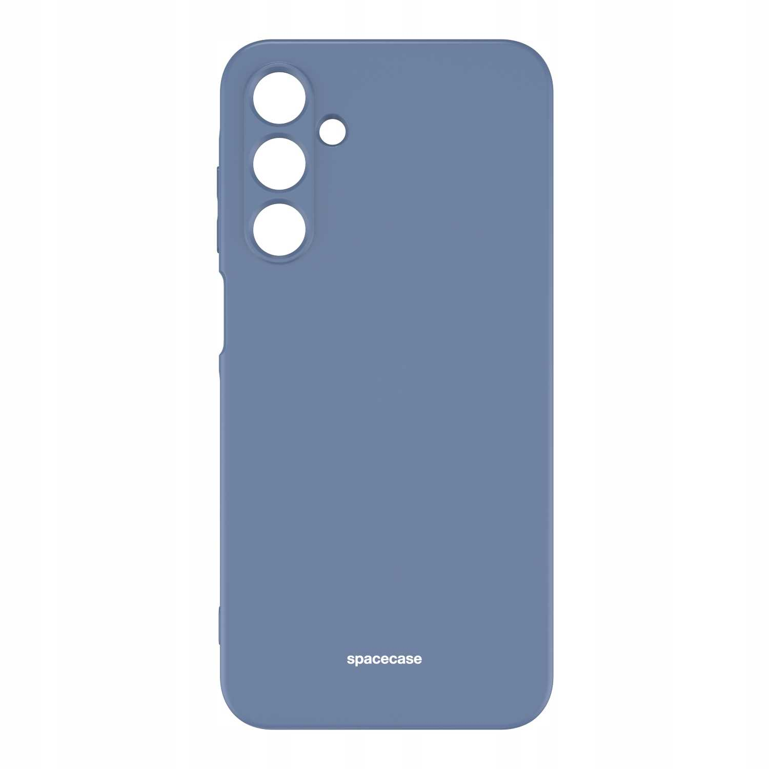 Niebieskie etui na telefon z wycięciami na aparat i marką 'spacecase'.
