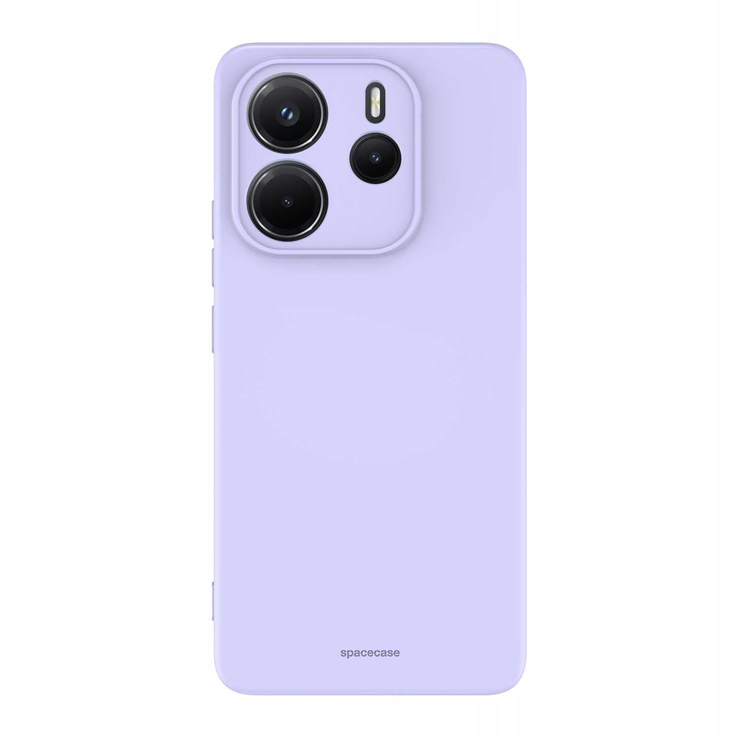 Jasnofioletowe etui na telefon z otworami na aparat i brandingiem 'spacecase', wyśrodkowane na białym tle.