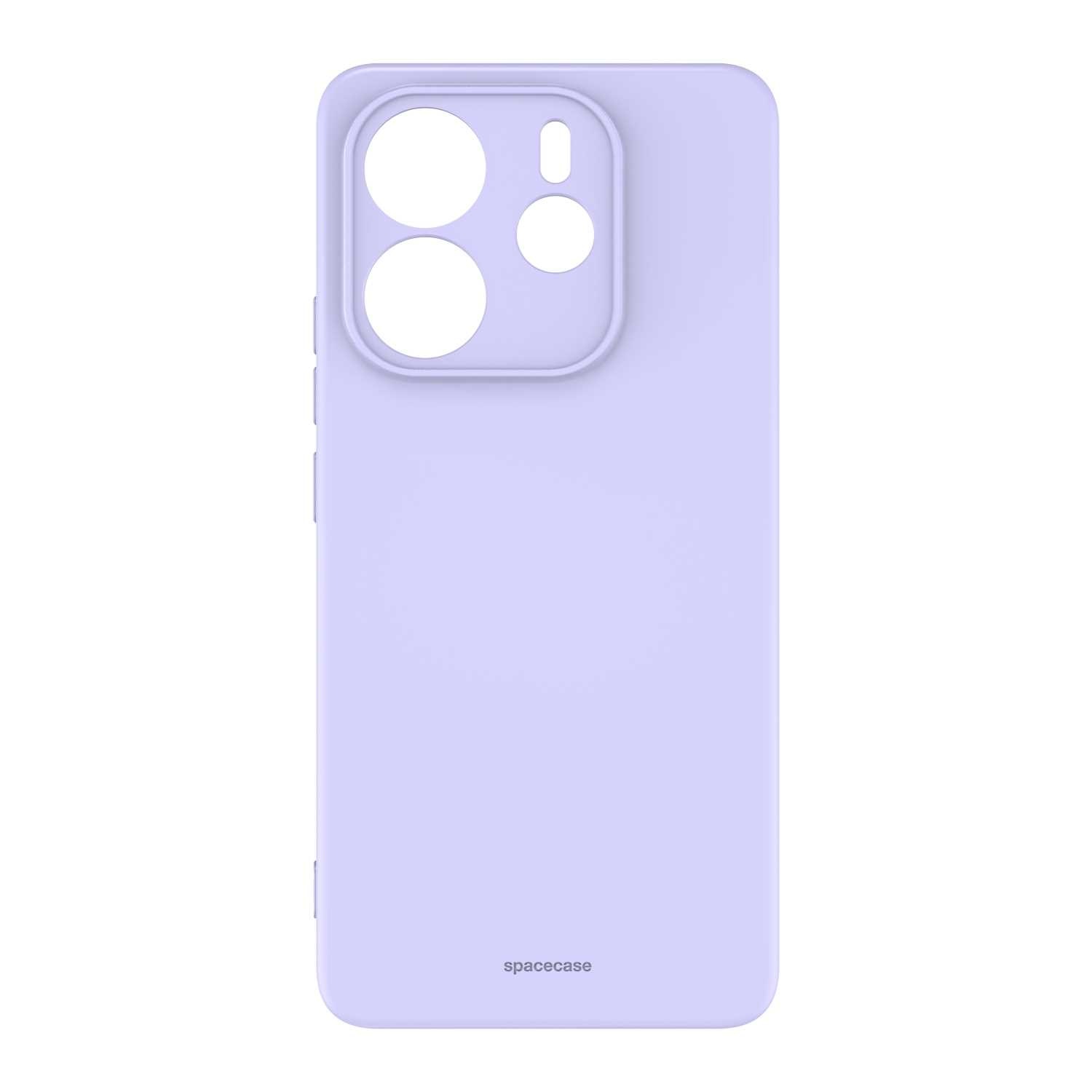 Jasnofioletowe etui na telefon z otworami na aparat i brandingiem 'spacecase', wyśrodkowane na białym tle.