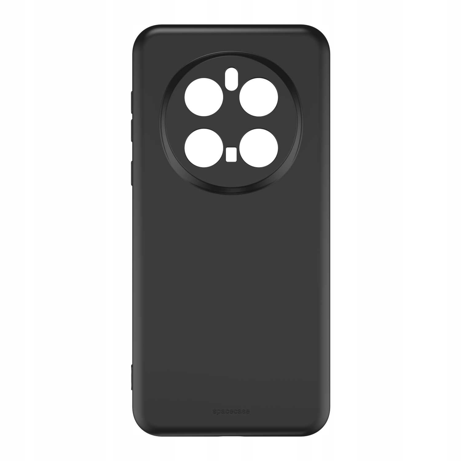 Czarne etui na telefon z otworami na obiektyw aparatu ma nazwę marki „spacecase”.