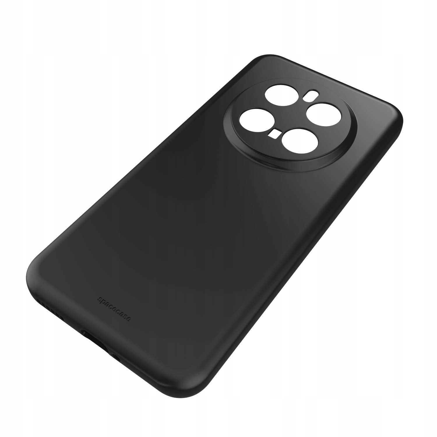 Czarna obudowa telefonu z czterema wycięciami na obiektywy aparatu, ustawiona pod kątem.