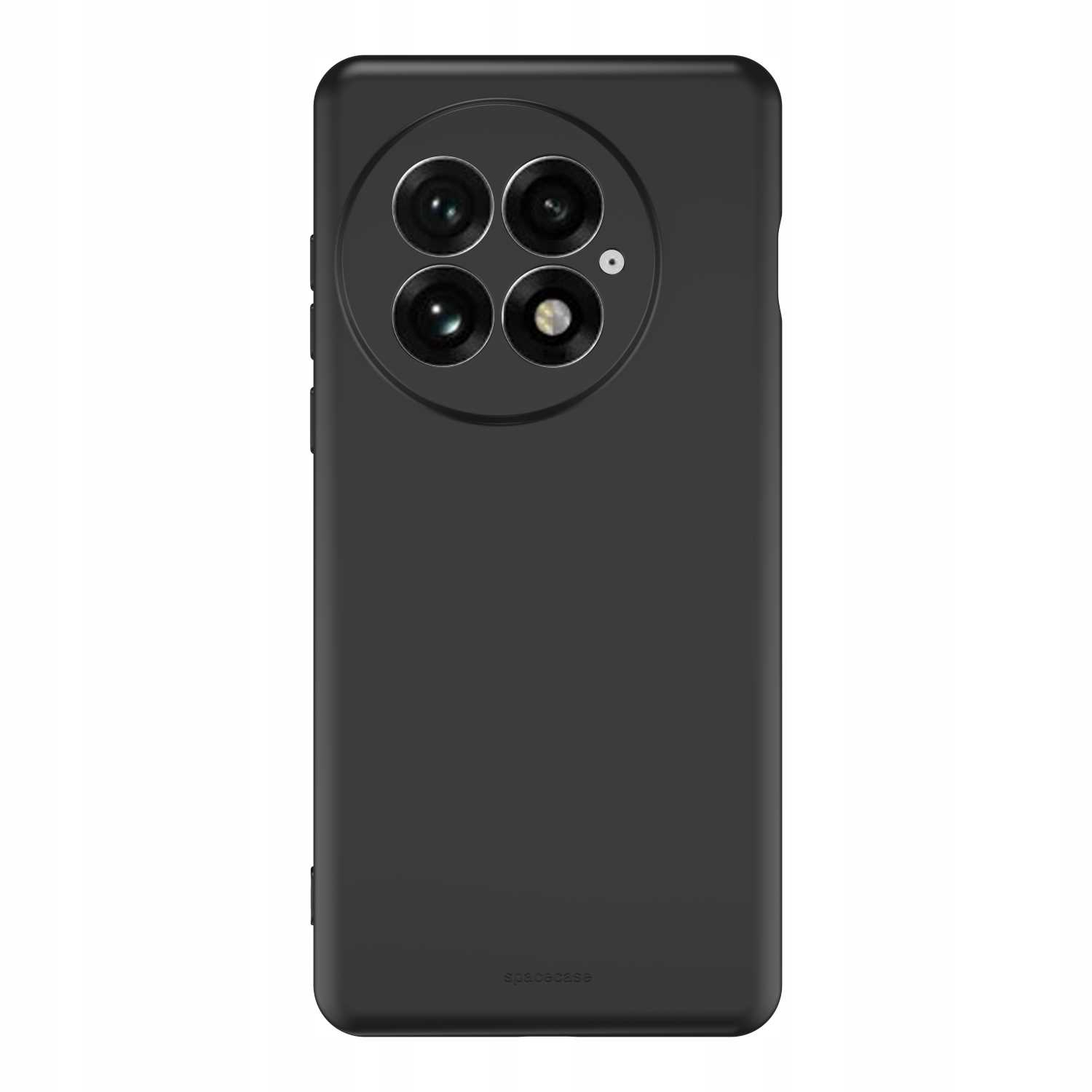 Czarne etui na telefon z logo spacecase i wycięciami na aparat.