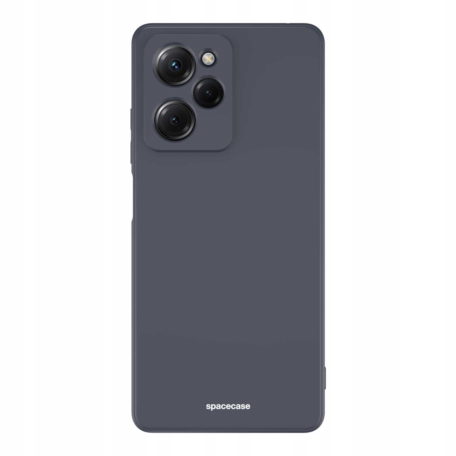 Ciemnoszare etui na telefon z napisem spacecase.