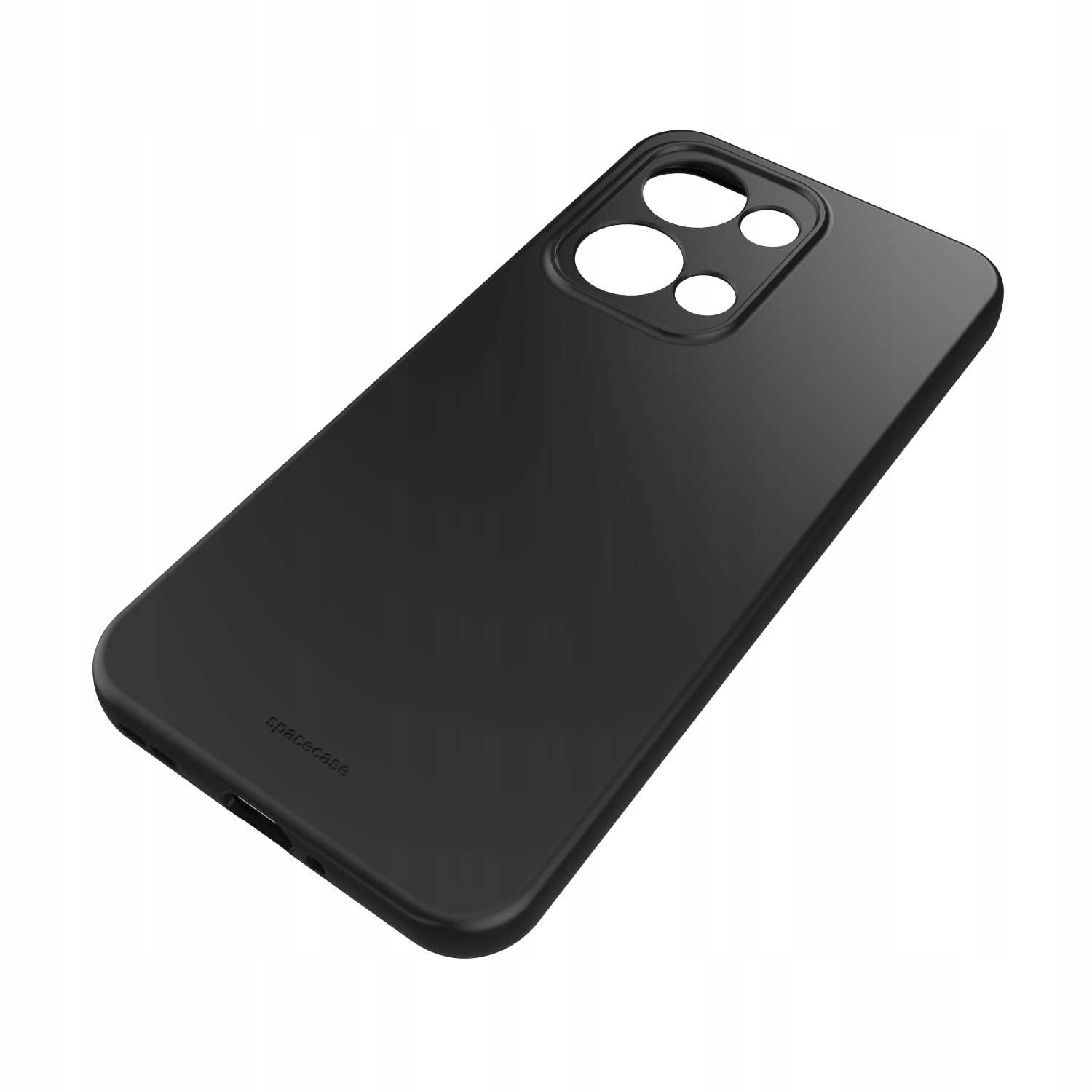 Czarne etui na telefon z otworami na aparat.