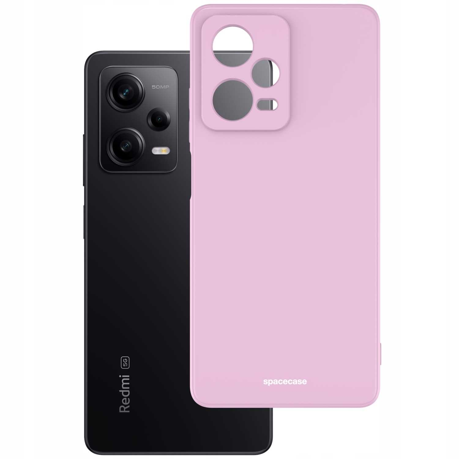 Różowe etui i czarny telefon. Etui na telefonie.