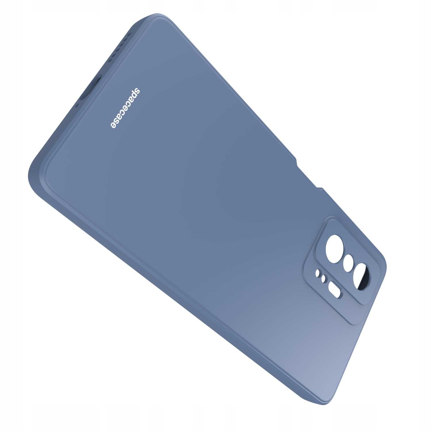 Niebieskie etui z napisem 'spacecase' na białym tle.