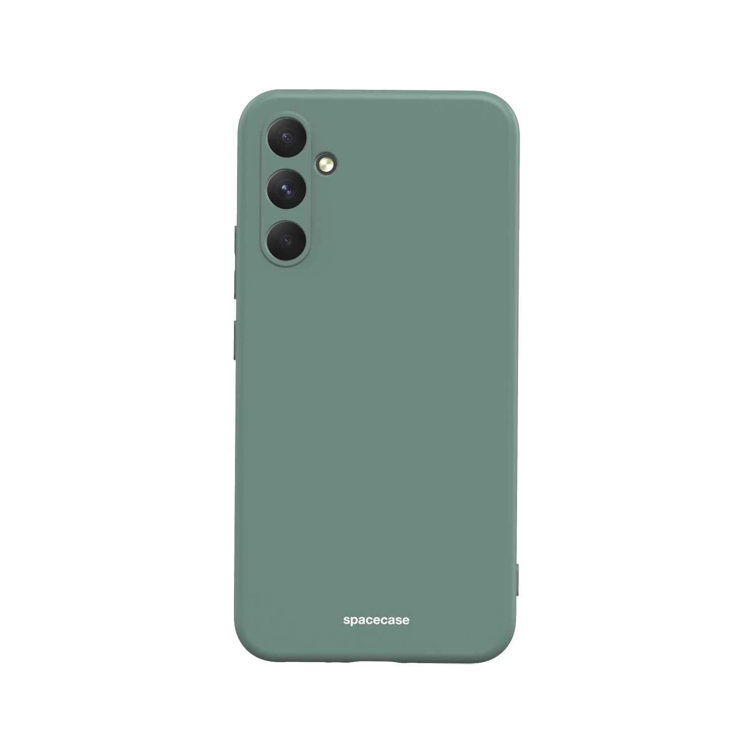 Ciemnozielone etui na telefon jest wyświetlane pionowo na białym tle.