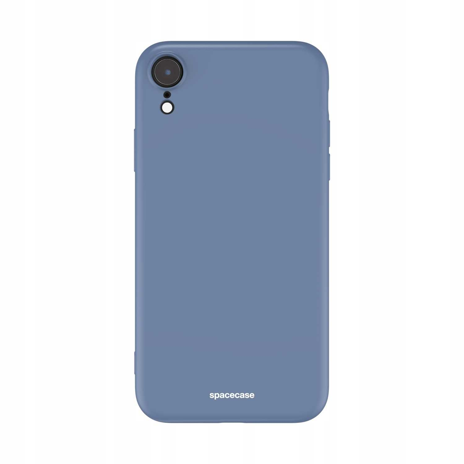 Niebieskie etui na telefon z brandingiem 'spacecase' na białym tle.