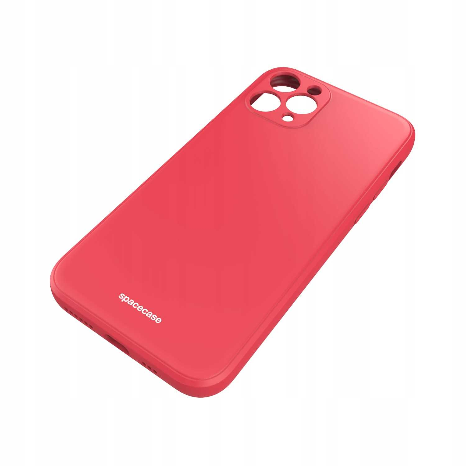 Czerwone etui na telefon na białym tle, z nazwą marki spacecase na dole.