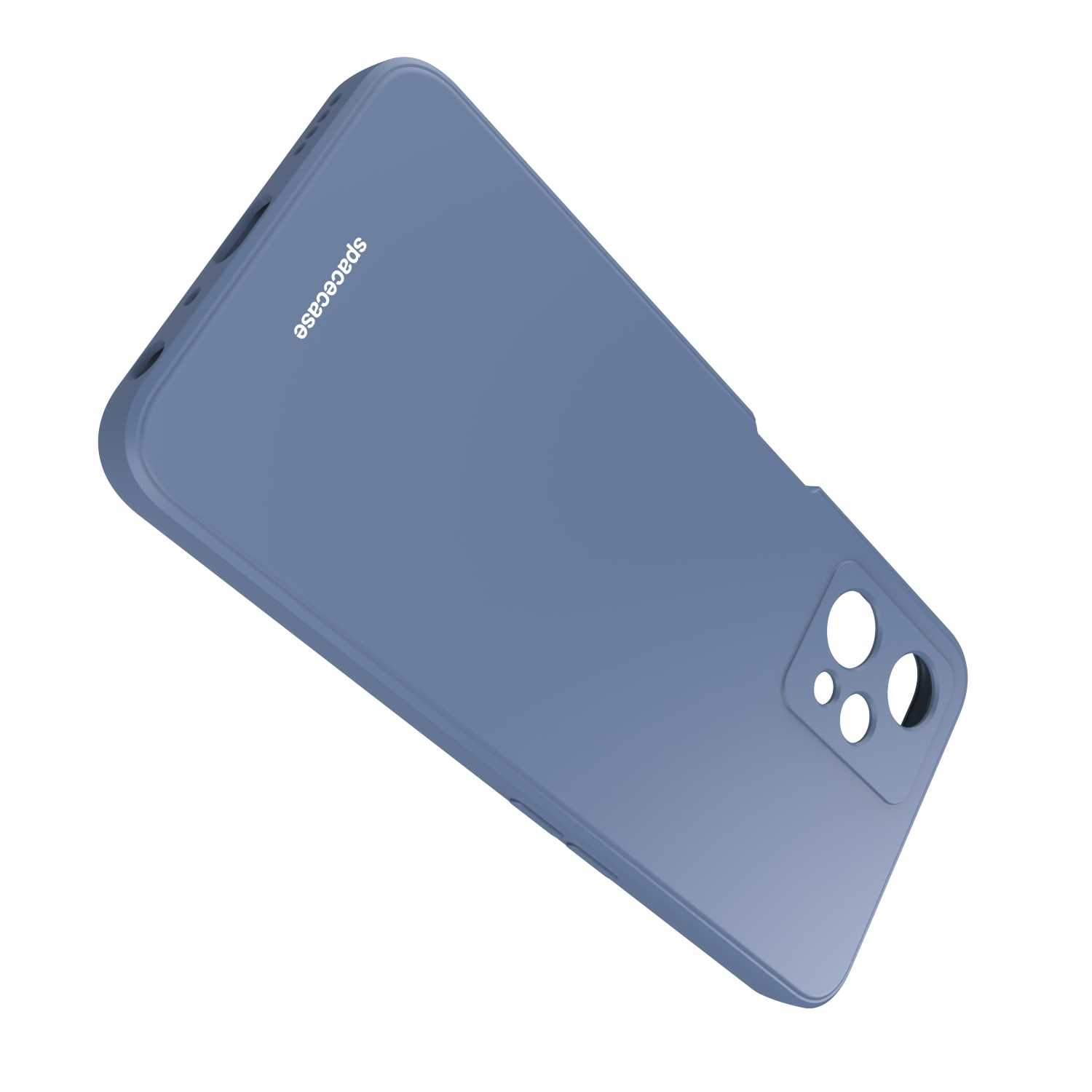 Niebieskie etui z napisem 'spacecase' na białej powierzchni.