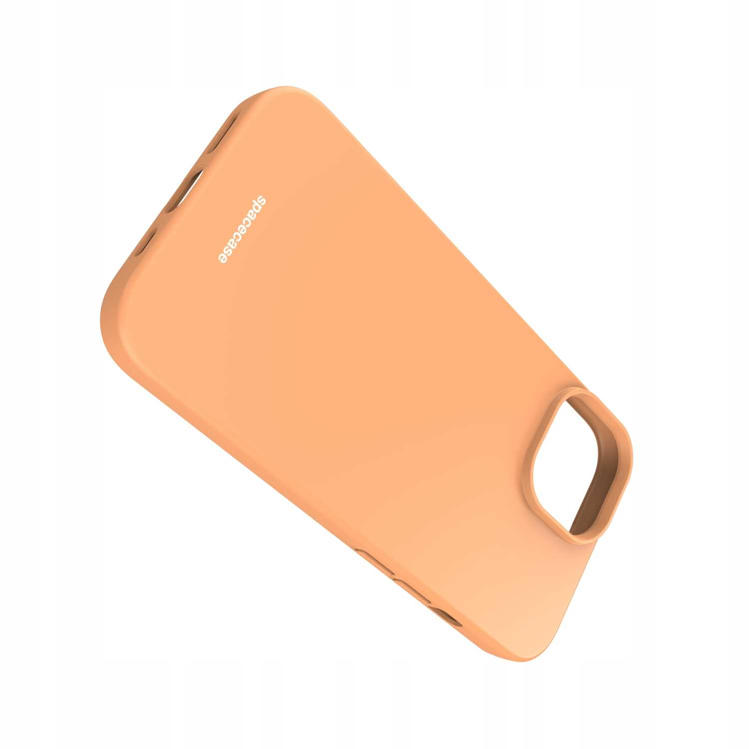 Brzoskwiniowe etui z napisem 'spacecase'.