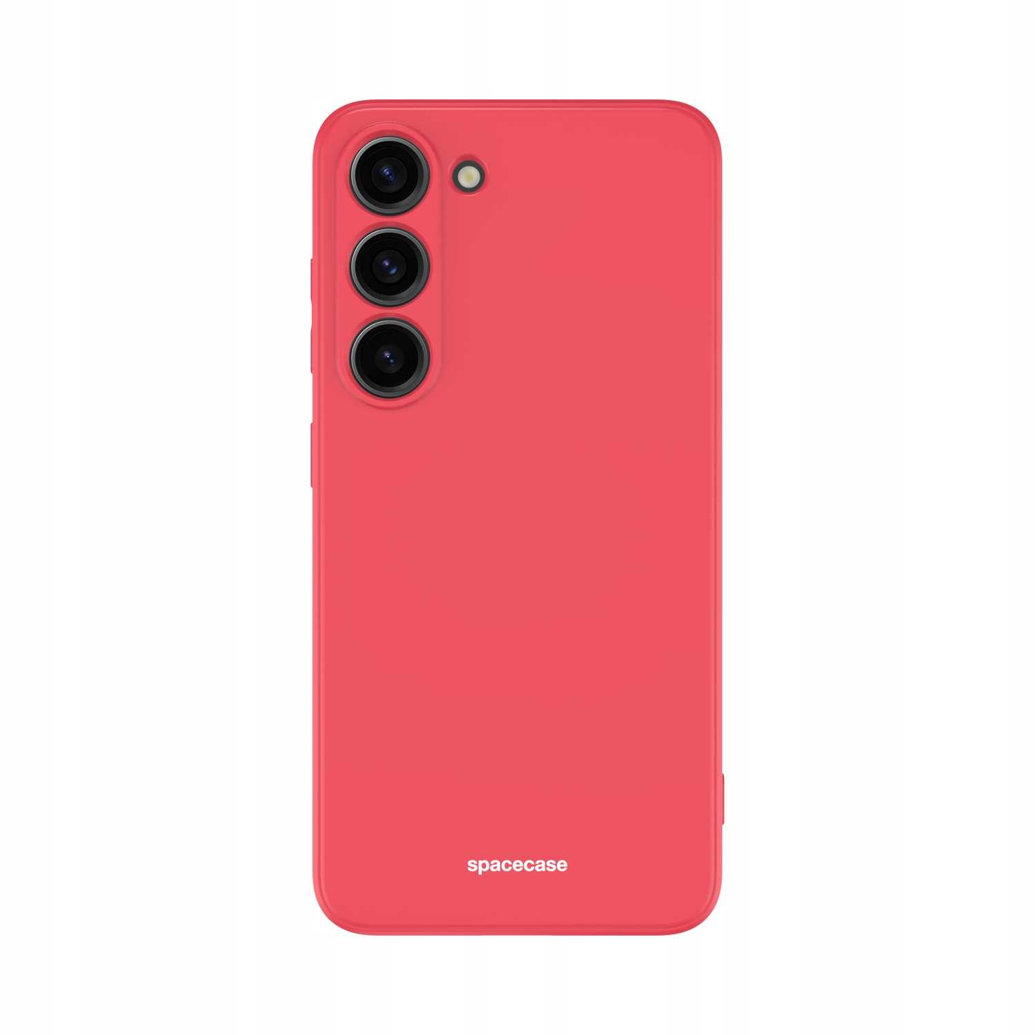 Czerwone etui na telefon z obiektywami aparatu jest wyświetlane pionowo na białym tle.
