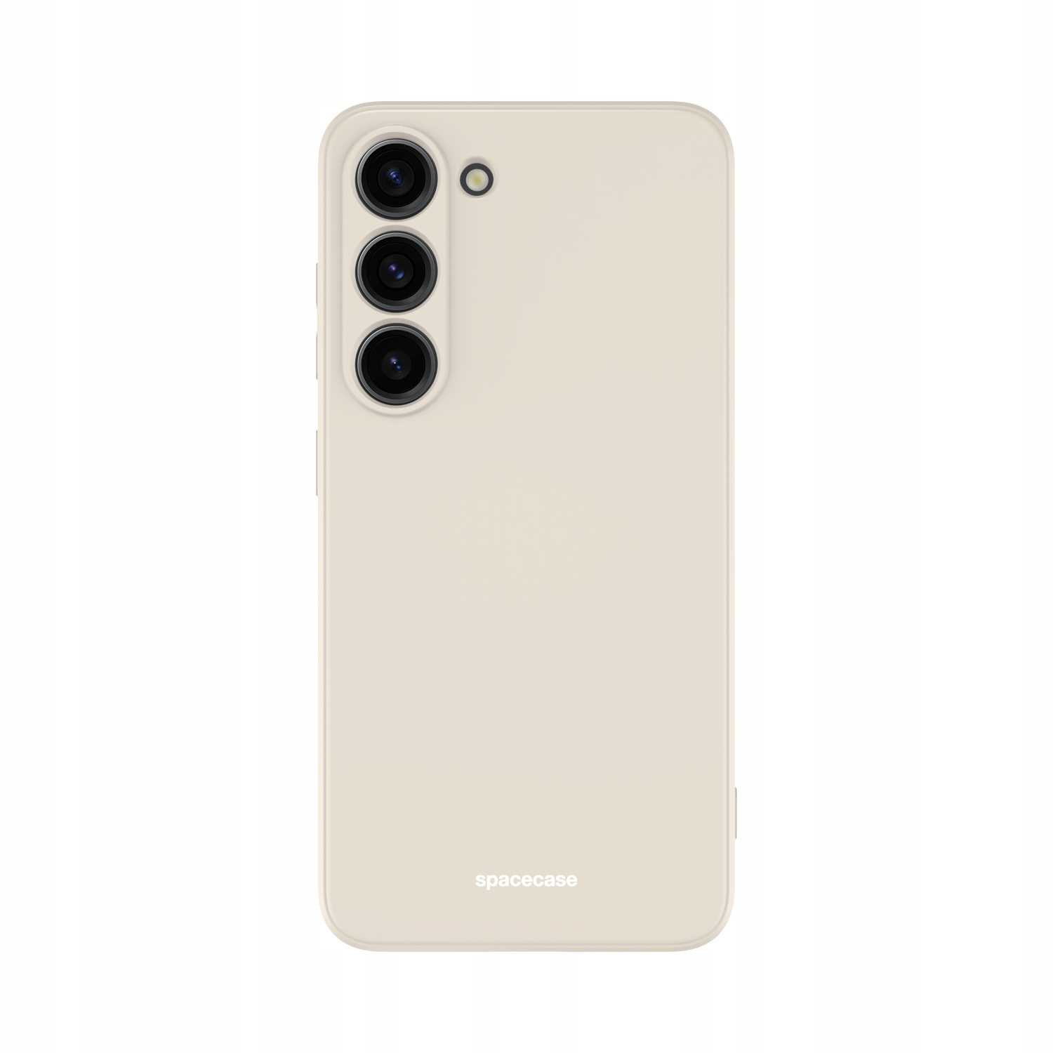 Beżowy smartfon z trzema aparatami jest wyświetlany na białym tle.
