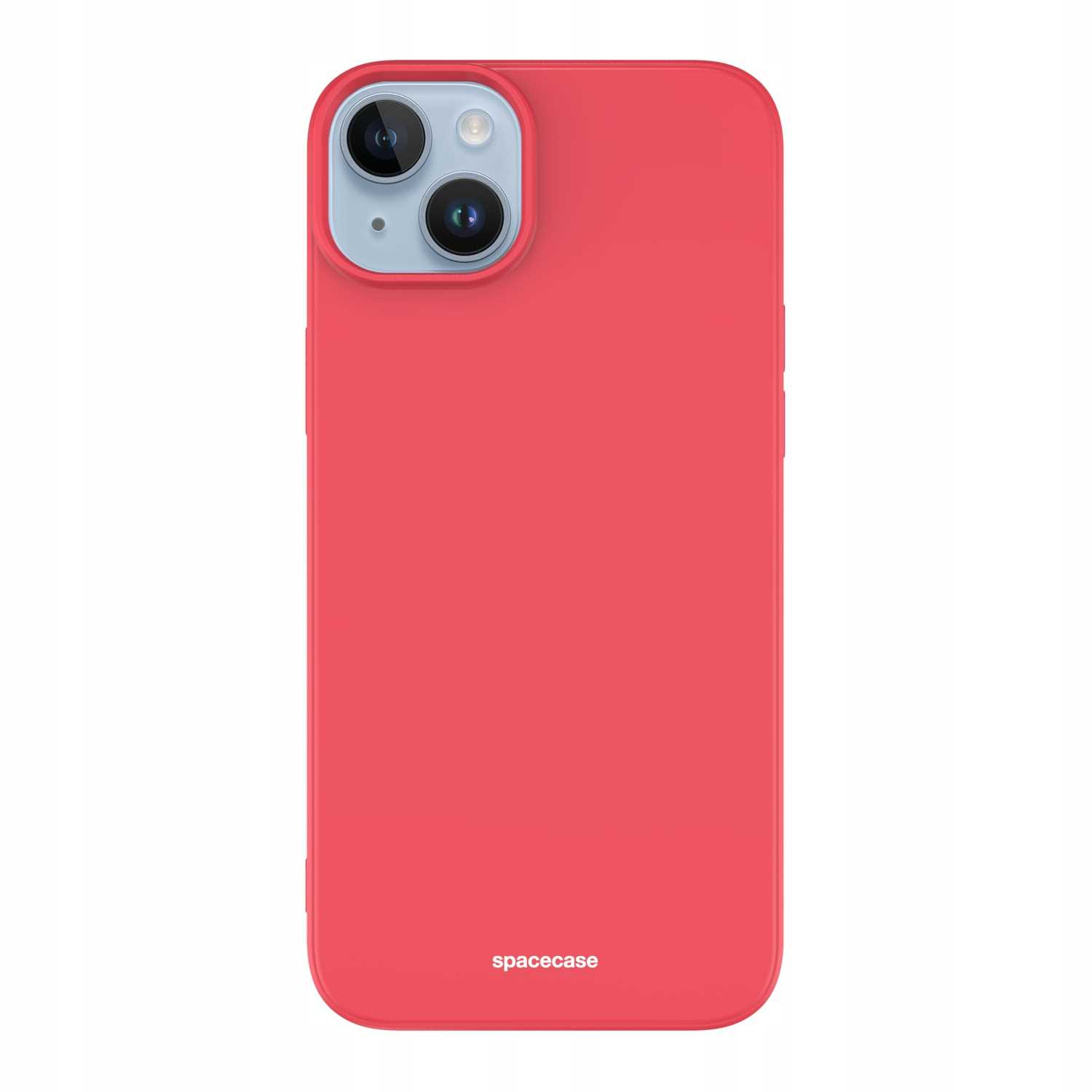 Czerwone etui na telefon z dwoma obiektywami aparatu. Na etui napis 'spacecase'.
