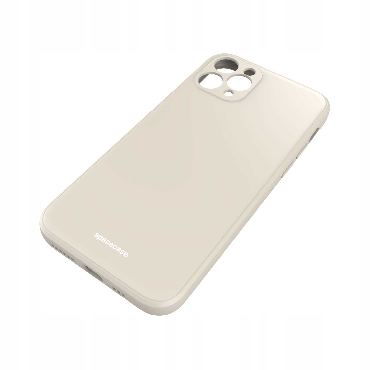 Białe etui na telefon 'spacecase' jest wyświetlane na białym tle.