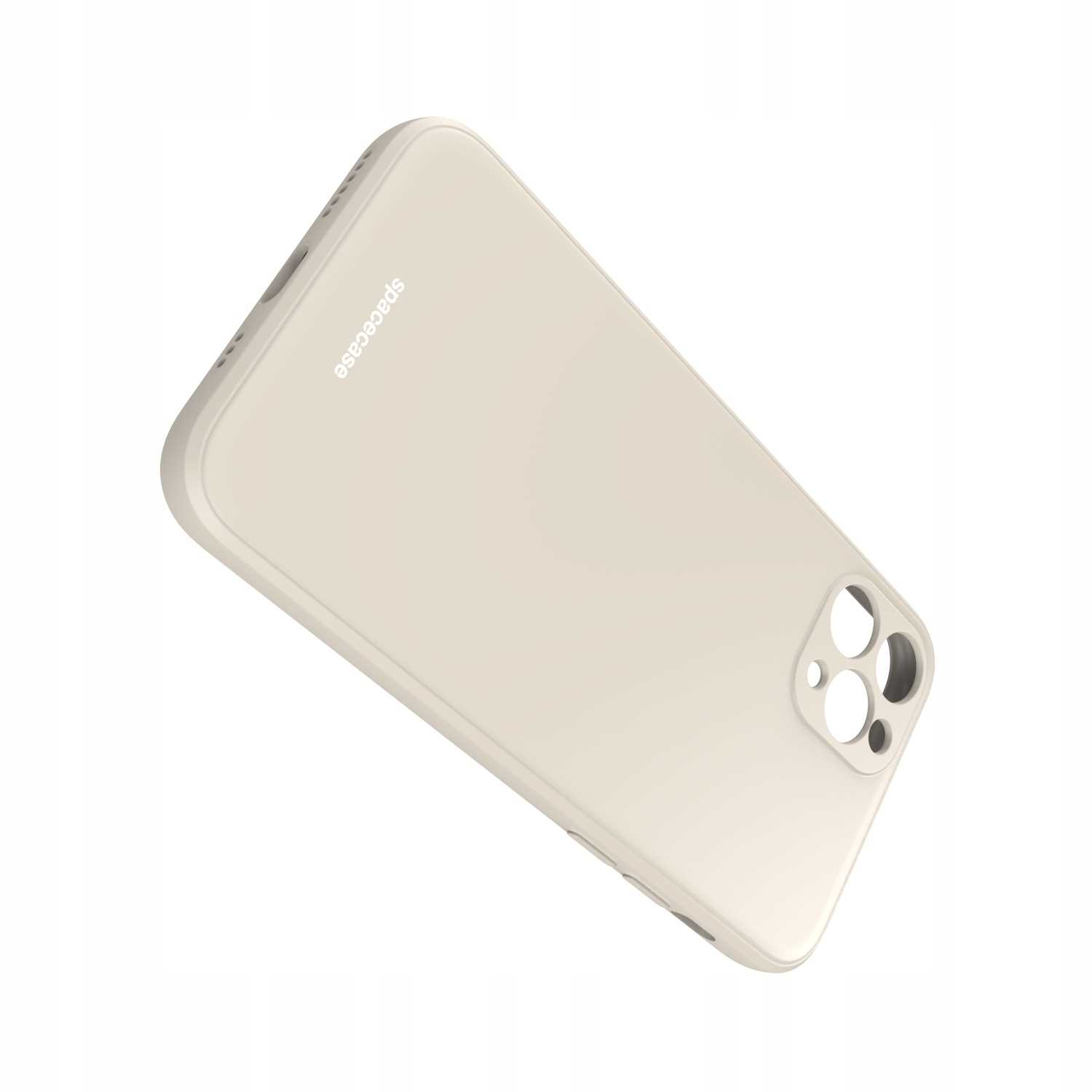 Białe etui na telefon 'spacecase' jest wyświetlane na białym tle.